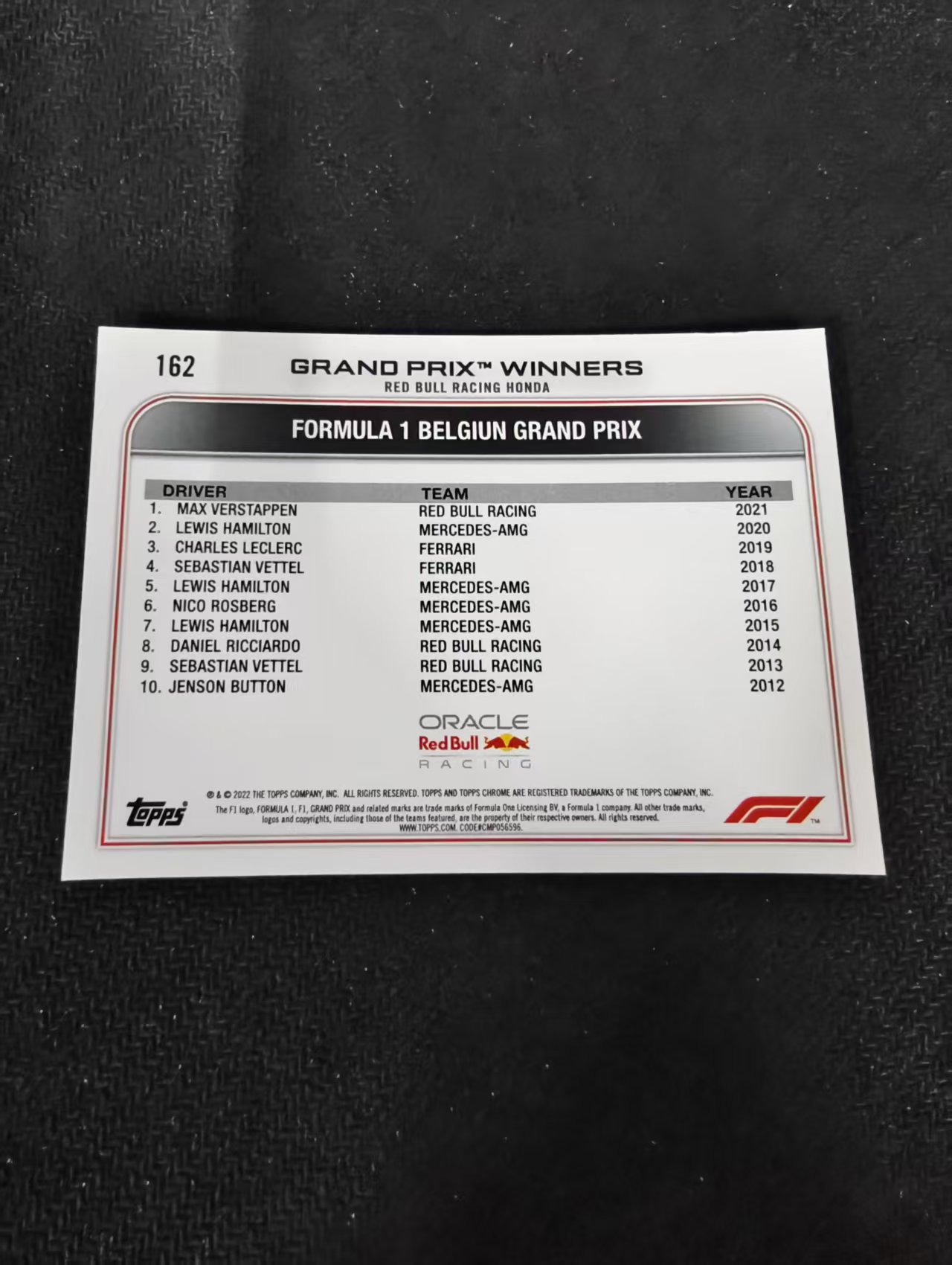 2022 Topps Chrome F1 Max Verstappen 维斯塔潘 红牛 划痕 边角瑕疵 #162