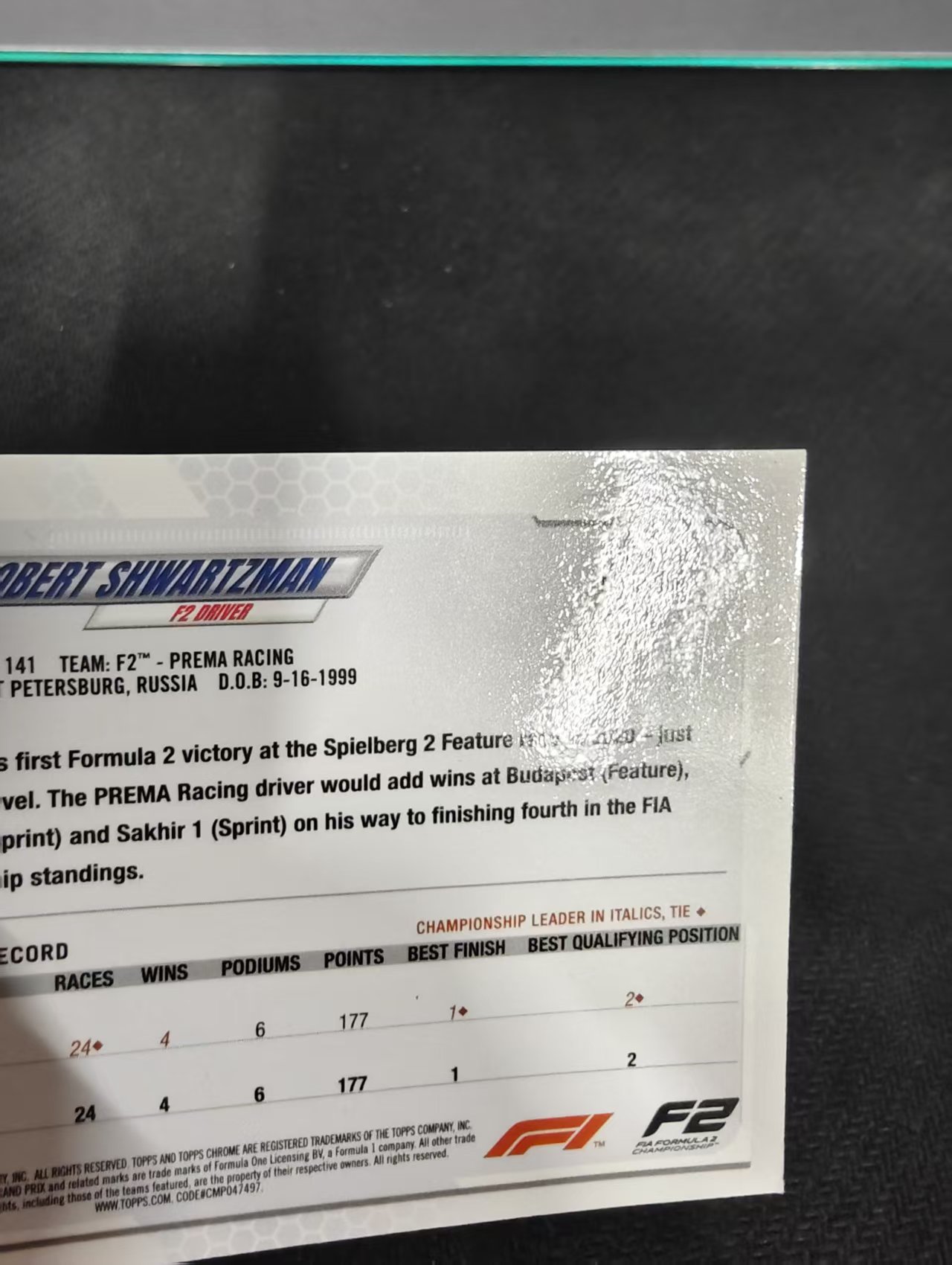 2021 Topps Chrome F1 Robert Shwartzman 罗伯特 施瓦茨曼 银折 划痕 边角瑕疵 #58