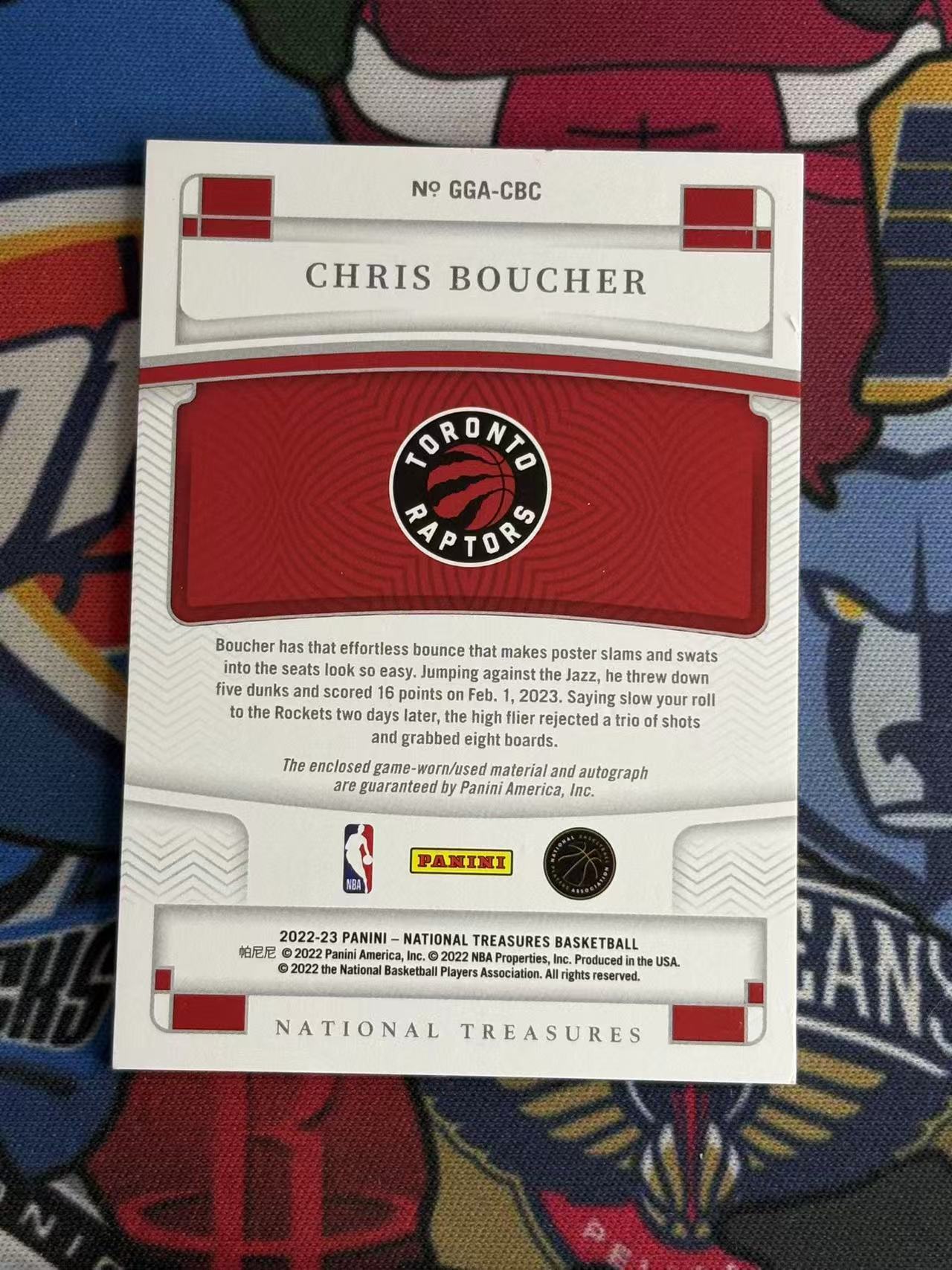 2022-23 PANINI NATIONAL Chris Boucher 国宝高端系列 猛龙 克里斯布歇 99编 JA 亲穿落场球衣物料切割签字卡 实物签字【烂臭嘴拍卖】