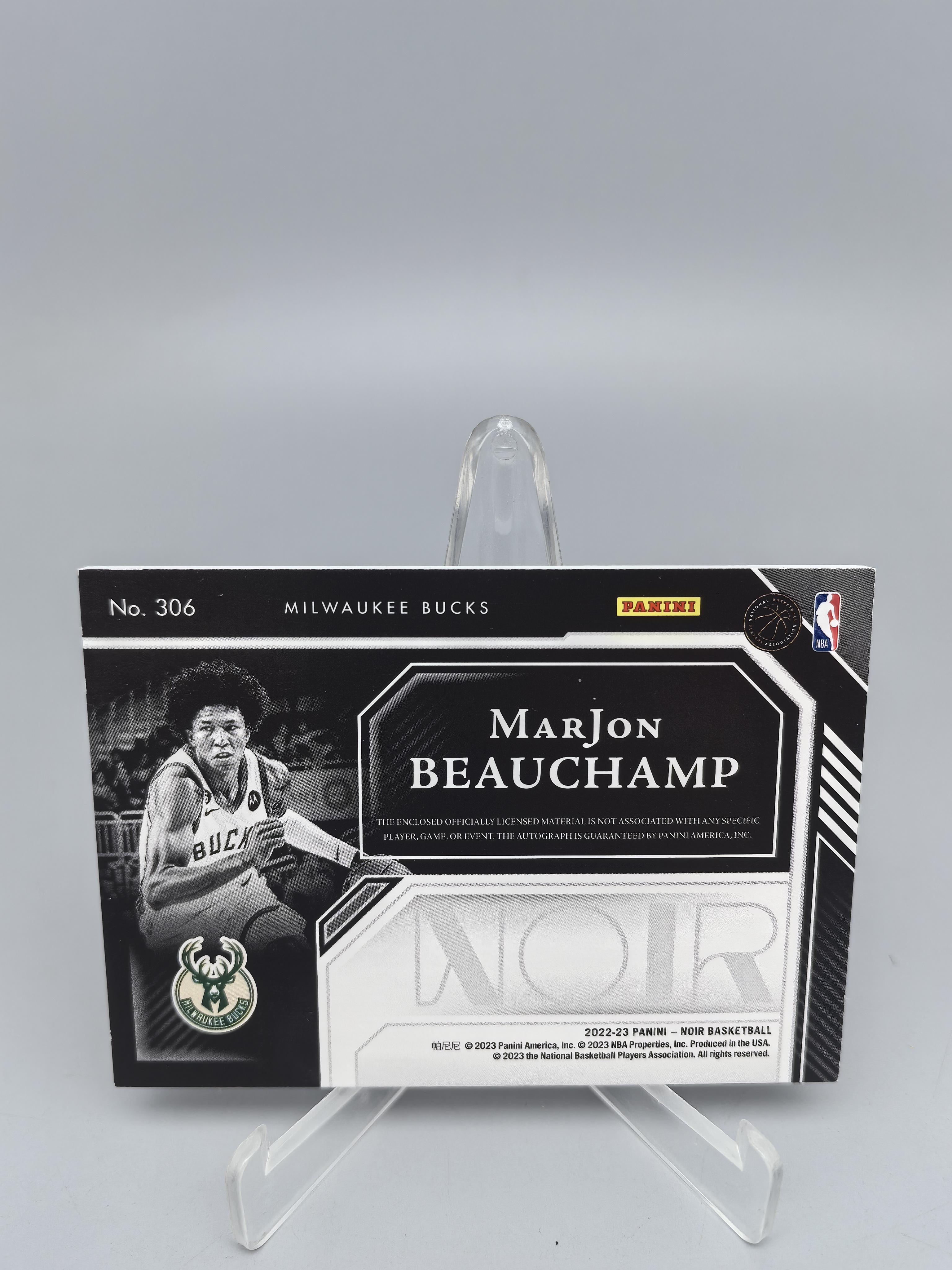 【坚果卡牌代拍】 2022-23 Panini Noir Marjon Beauchamp 马乔恩 比彻姆 雄鹿 签字卡签 新秀rc 99编 物料切割 诺尔 RPA 微瑕如图 阿顺1027