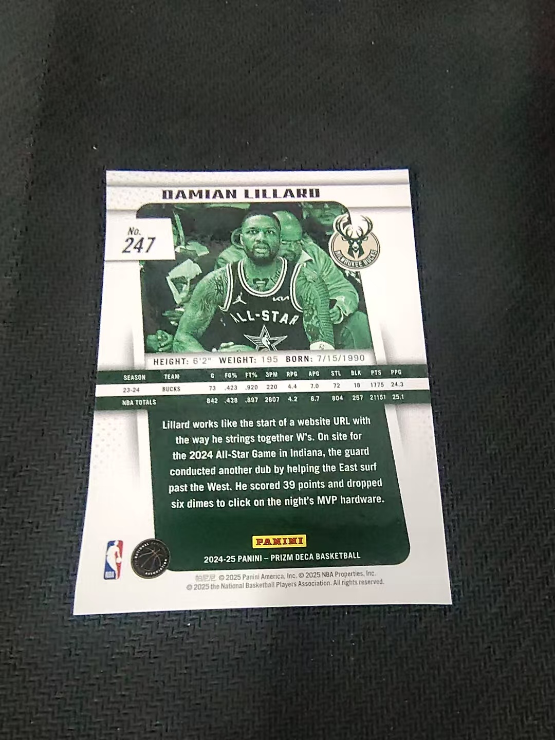 【可合并,不累计】2024-25 Panini Prizm Deca Damian Lillard 达米安 利拉德 雄鹿 PZ 复刻 全明星 划痕 边角瑕疵 #247