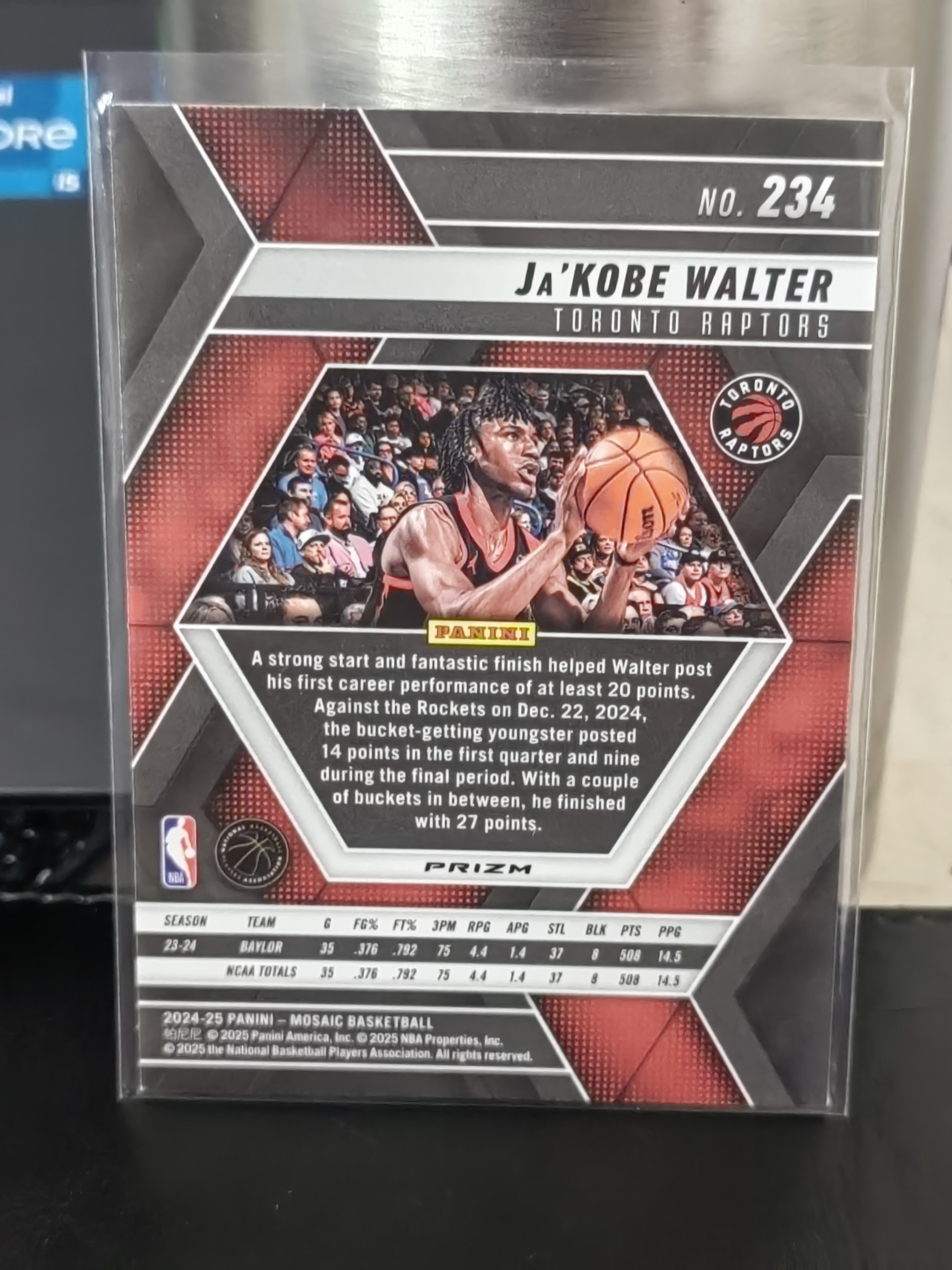 2024-25 Panini Mosaic Ja'Kobe Walter RC 马赛克 贾科比 沃尔特 猛龙 新秀 银折 银格子折 篮 白边白角 不保卡品 卡品如图