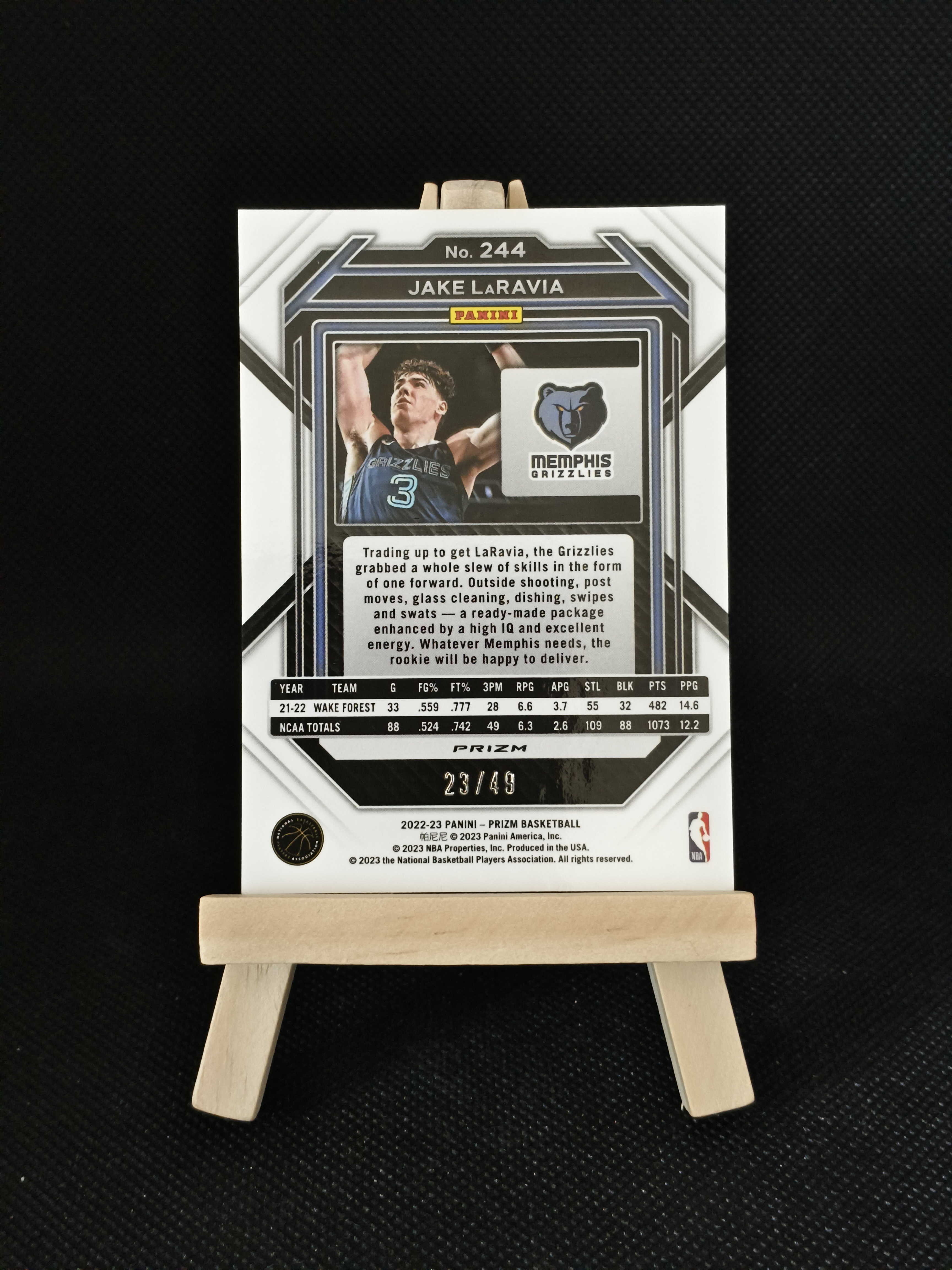 2022-23 Panini Prizm Jake LaRavia RC 杰克 拉拉维亚 灰熊 国王 湖人 新秀 49编 orange 橙折 折射卡 未来可期 东契奇詹姆斯里弗斯队友 投资收藏必备