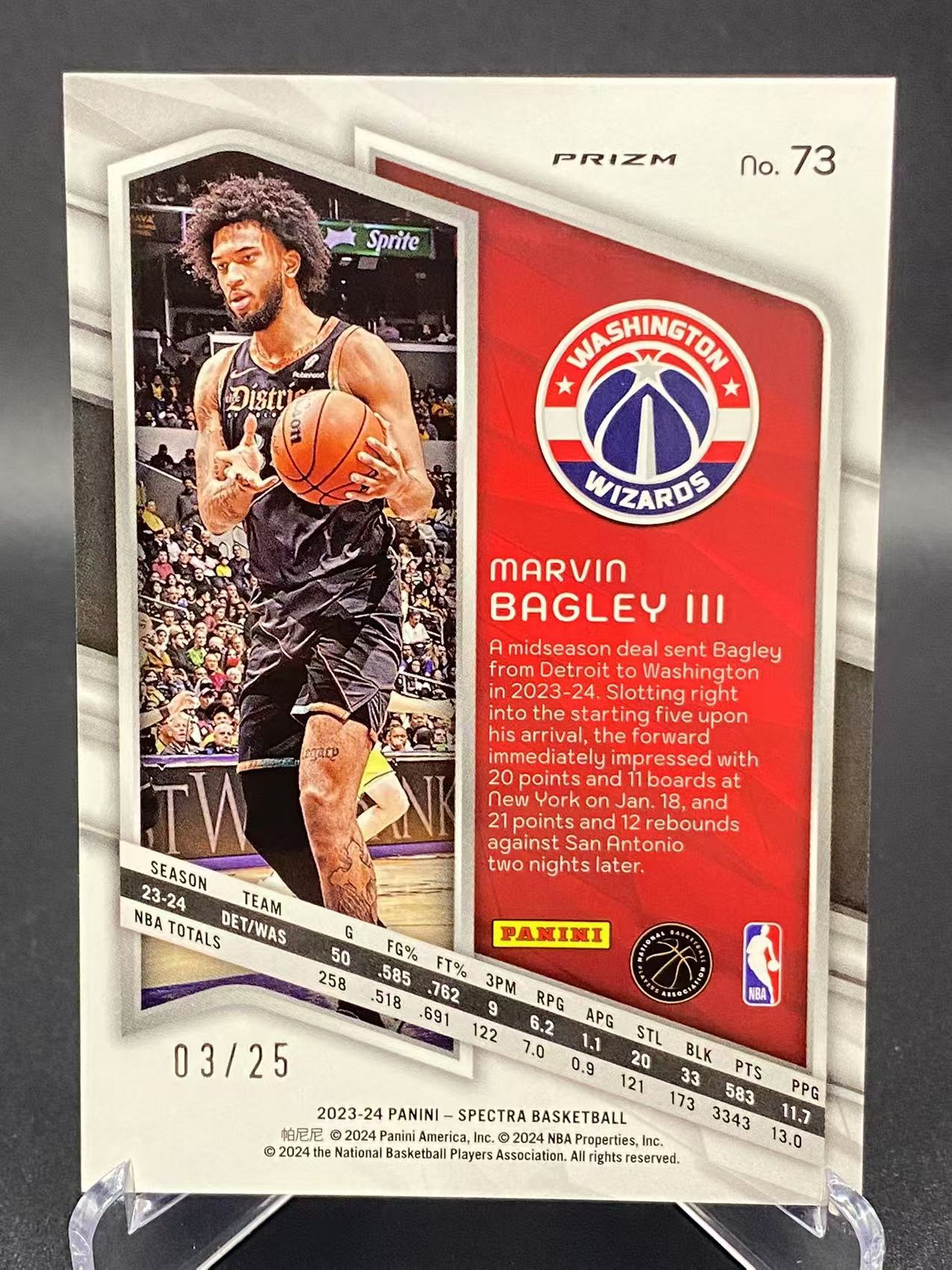 2023-24 【六六代卖 预付快速回款】 Spectra Marvin Bagley III 马文巴格利 奇才 03/25编 祥云折射 Base(haow)