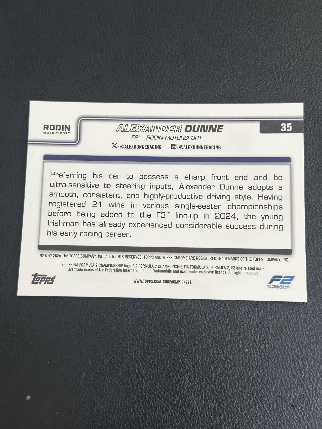 2025 Topps Chrome Alexander Dunne 方程式赛车 F2 亚历山大 邓恩 粉棋盘折 219/250编 微瑕 卡品如图 只合并当日订单 【金叔 仇总】m