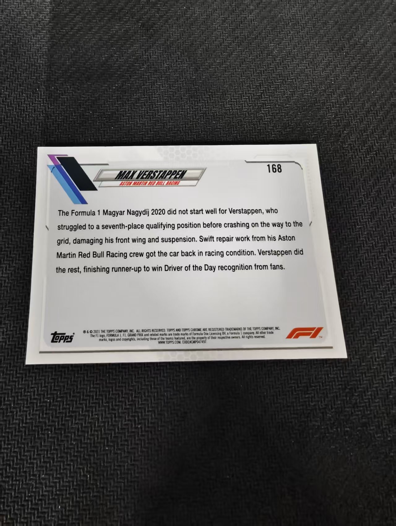 【可合并,不累计】2021 Topps Chrome Max Verstappen F1 维斯塔潘 红牛 划痕 边角瑕疵 #168