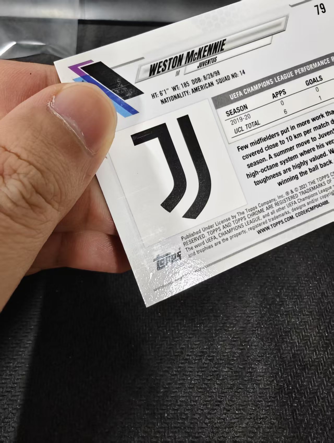 【可合并,不累计】2021 Topps Chrome weston mckennie 欧冠 韦斯顿 麦肯尼 美国 尤文图斯 橙泡泡折 大比例 划痕 边角瑕疵 #79