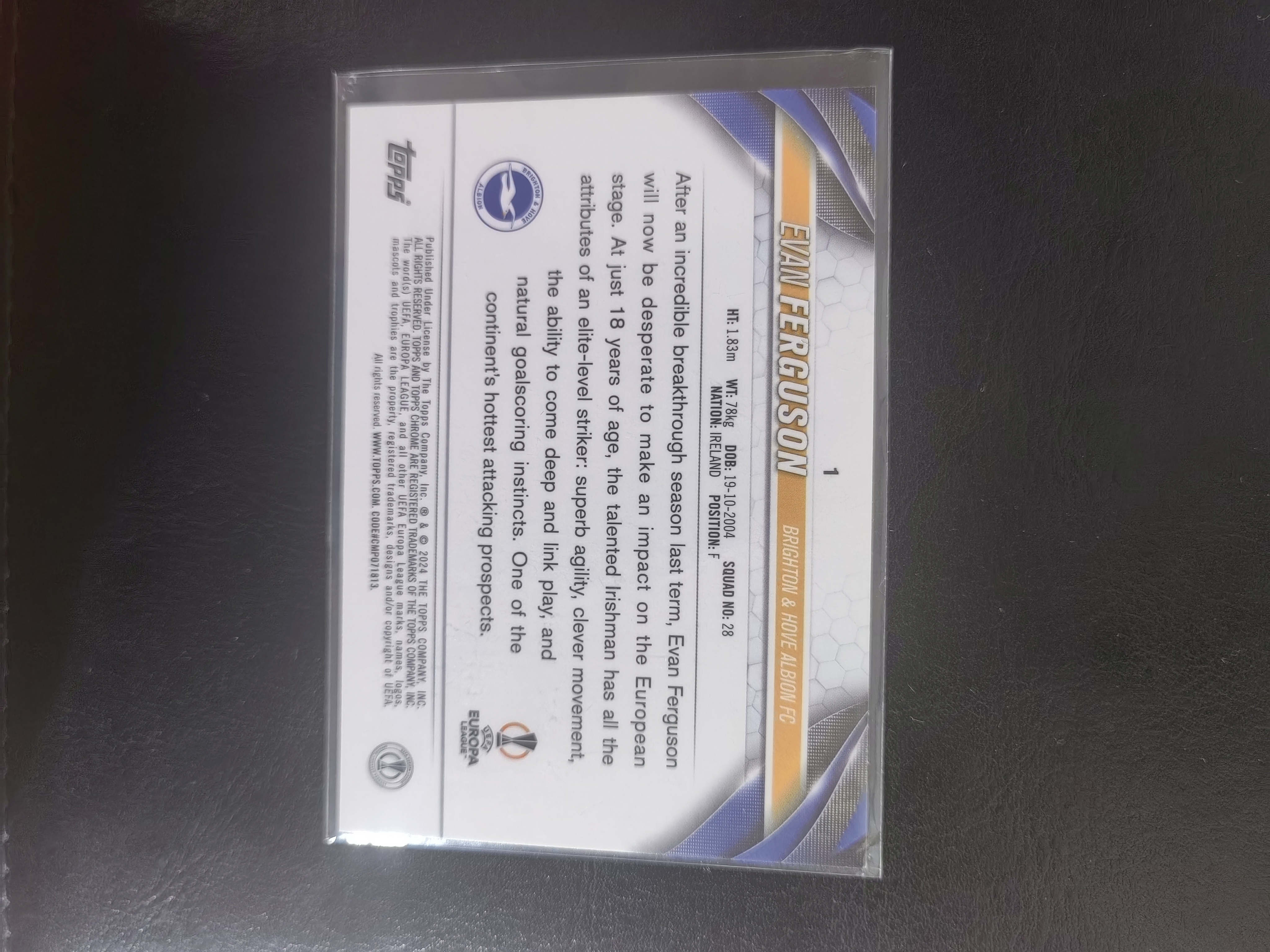 2024 Topps Topps Chrome Evan Ferguson 欧联杯 埃文 弗格森 未来之星 特卡 蓝碎冰 新哈兰德 布莱顿 爱尔兰波西米亚人 足球 卡品如图 不保卡品