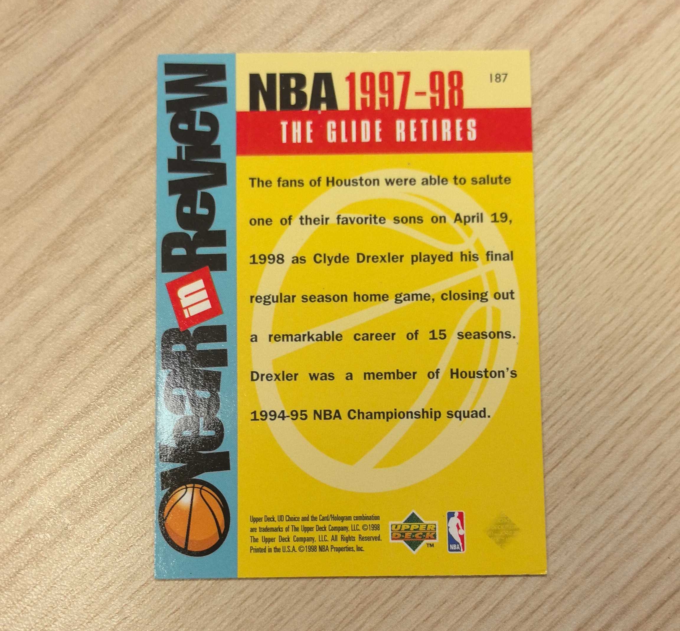 1997-98 Upper Deck Base Clyde Drexler 德雷克斯勒 滑翔机 50大 75大 名人堂 1届总冠军 1届一阵 10届全明星 帮助火箭拿下总冠军 开拓者名宿 硬通货