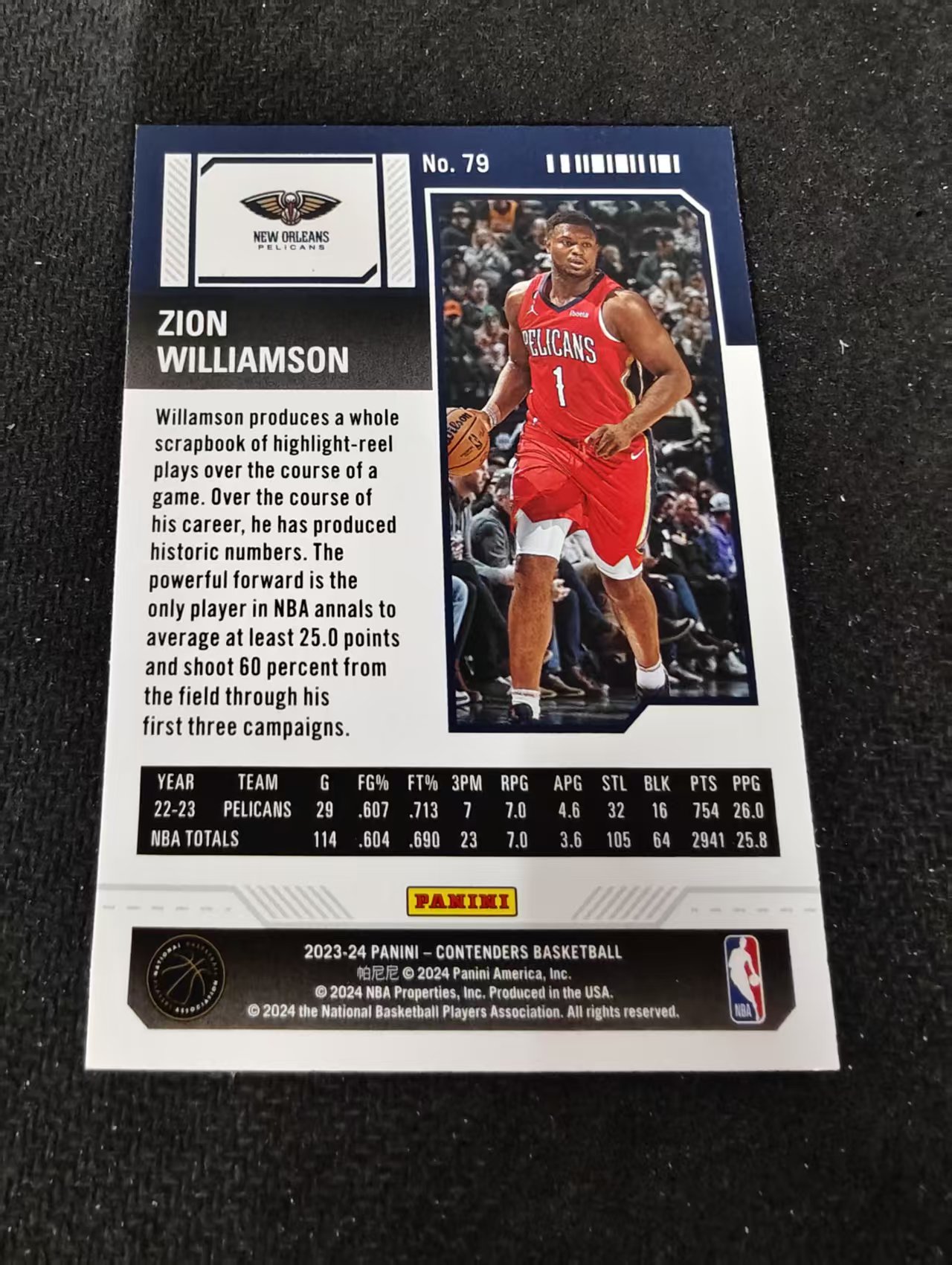【可合并,不累计】2023-24 Panini Contenders Zion Williamson 锡安 威廉姆森 鹈鹕 球票 边角瑕疵 #79