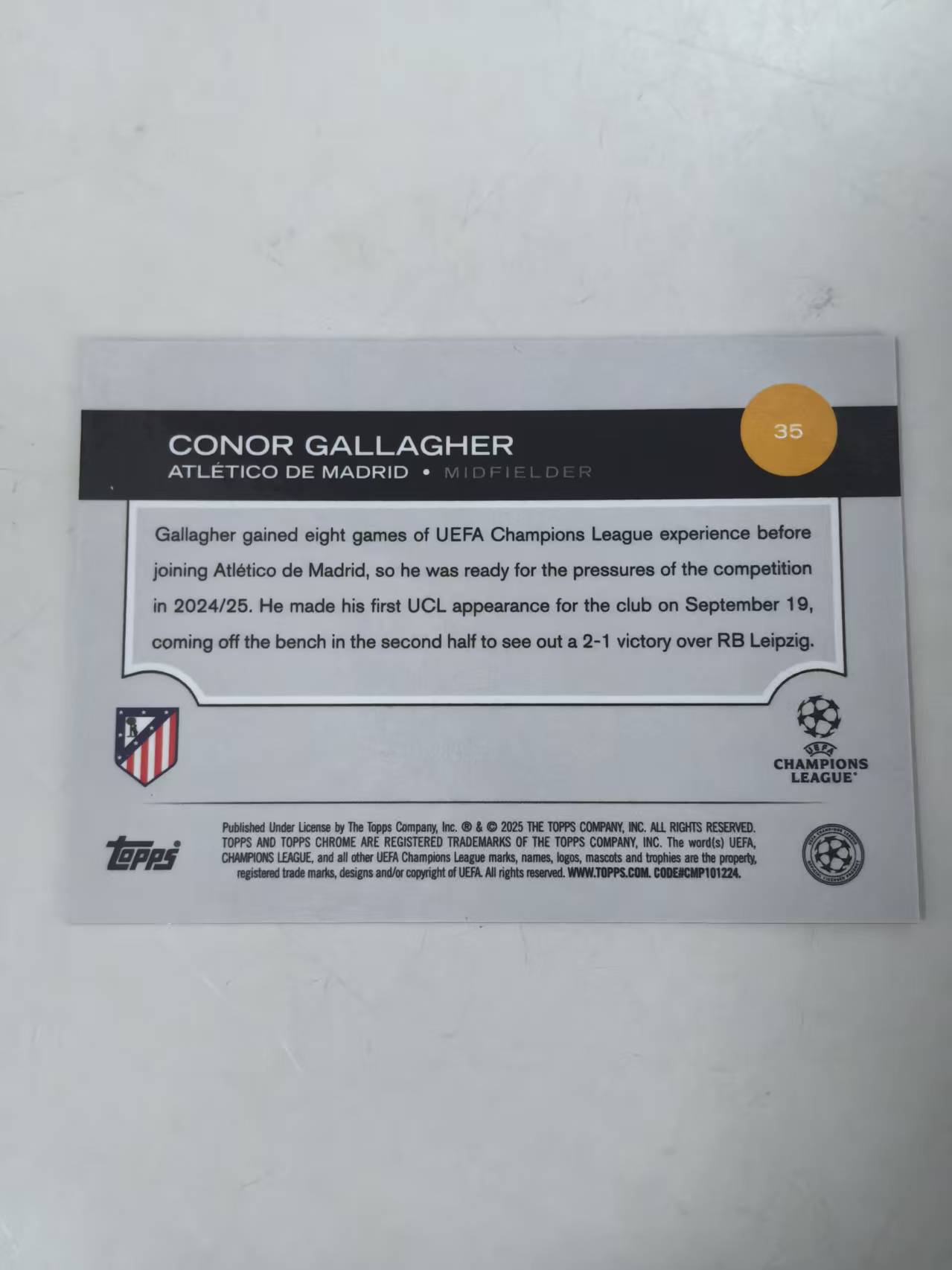 2025 Topps Chrome Conor Gallagher #35 马竞 欧冠 50编 金折 碎冰折 【梅东】