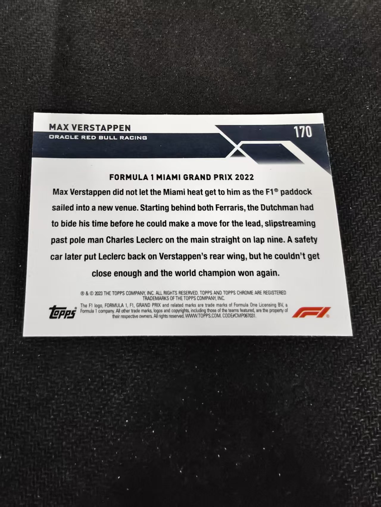 2023 Topps Chrome F1 Max Verstappen 维斯塔潘 红牛 划痕 边角瑕疵 #170