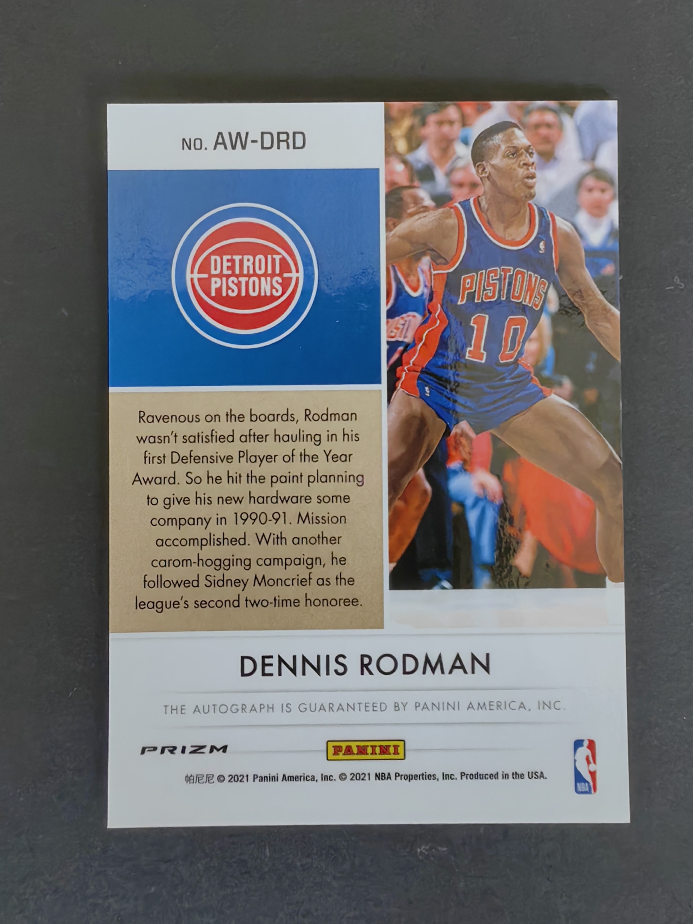 2021 Panini Origins Dennis Rodman #AW-DRD 丹尼斯罗德曼 大虫 插入签 最佳防守 签字 卡签 卡品如图