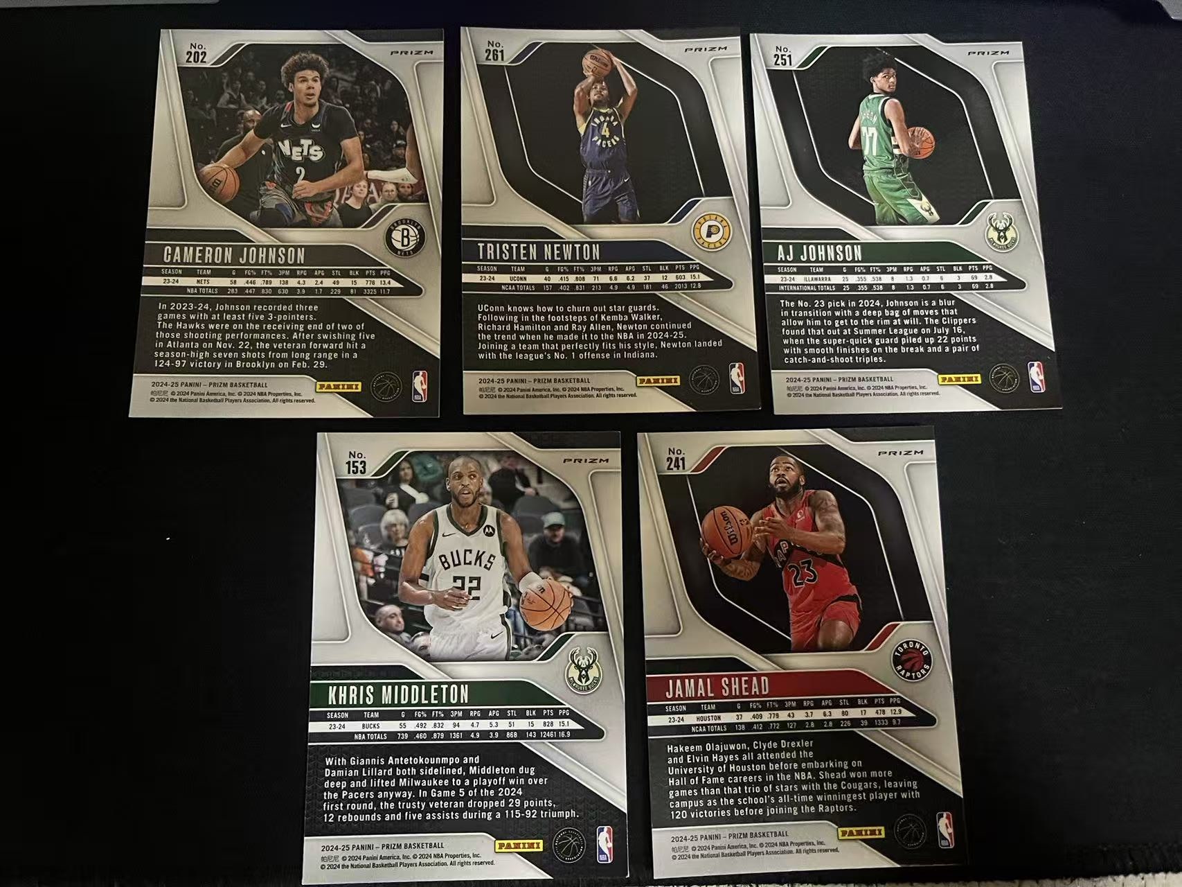 2024-25 Panini Prizm 补偿包 红闪折 卡梅隆-约翰逊 特里斯坦-纽顿(RC) AJ-约翰逊(RC) 米德尔顿 贾马尔-谢德(RC)