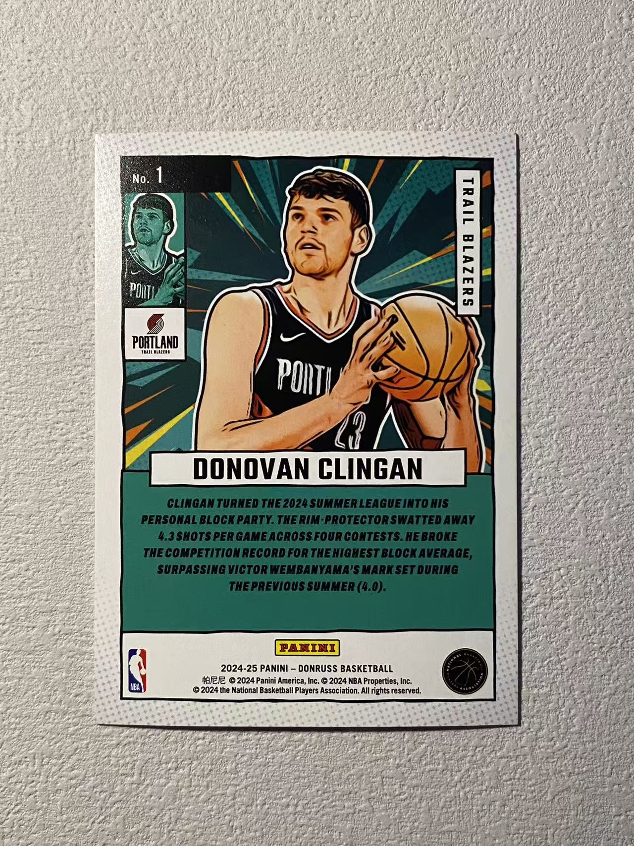 2024-25 Panini Donruss Donovan Clingan RC 杜蕾斯 开拓者 新秀rc 克林根 /99编 大比例 漫威特卡 佛光折 折射 收藏必备