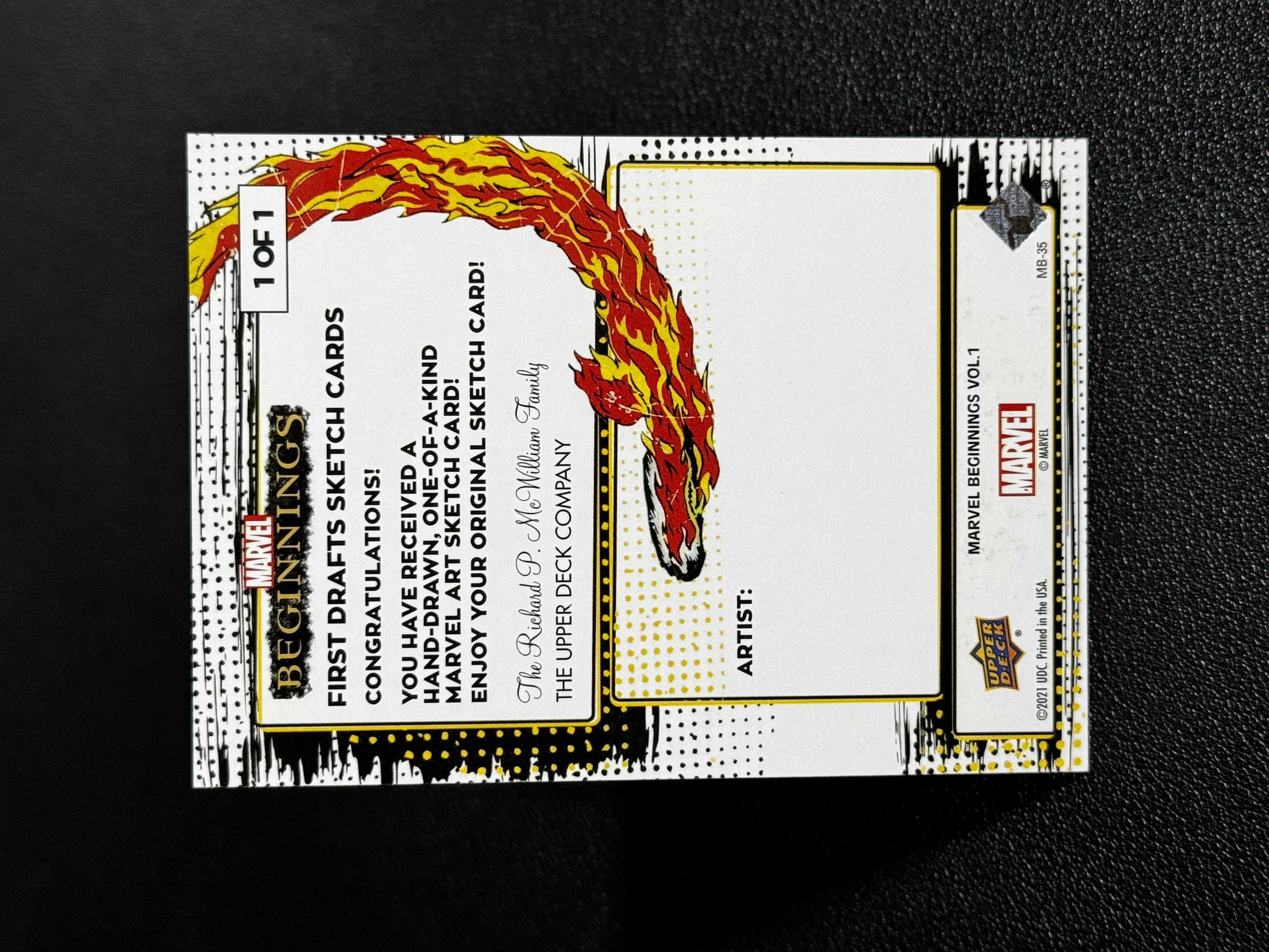 2021 Upper Deck Marvel (MCU) Beginnings UD 漫威 起源 开端 AP 手绘卡 1/1 1OF1 空白底卡 ARTIST SKETCH CARD LWLP