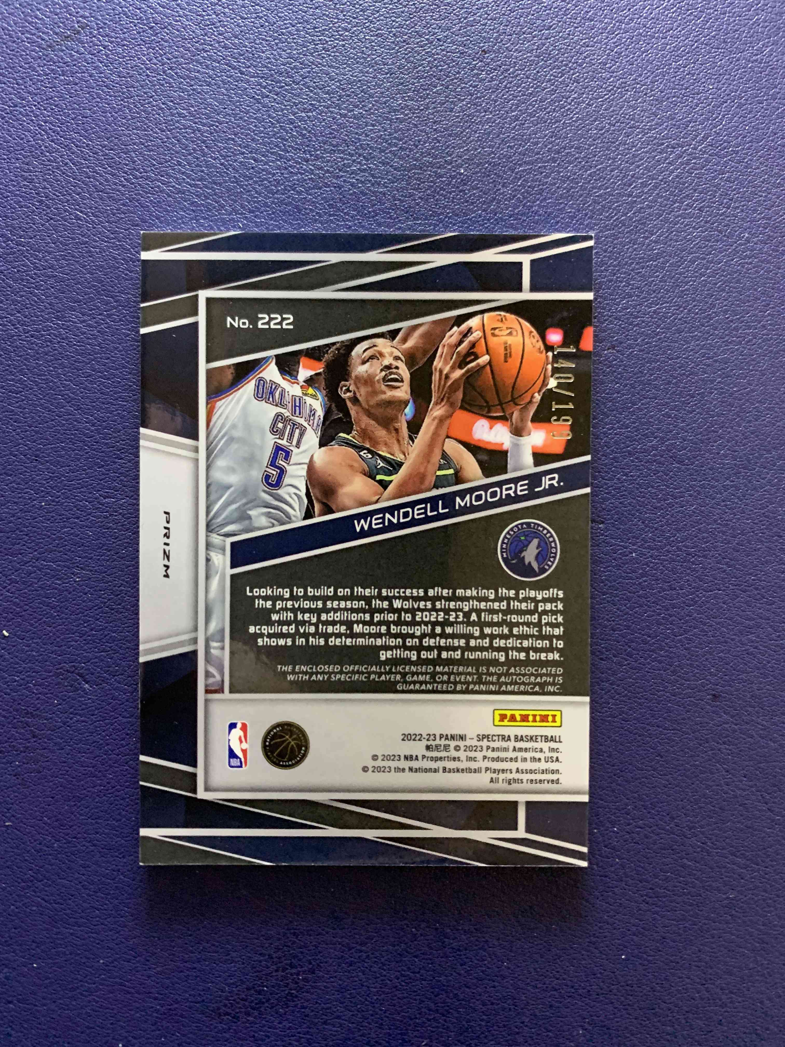 2022 23 Panini Spectra Wendell Moore Jr Rc 【大树代卖】森林狼 温德尔摩尔 新秀 光谱 Rja