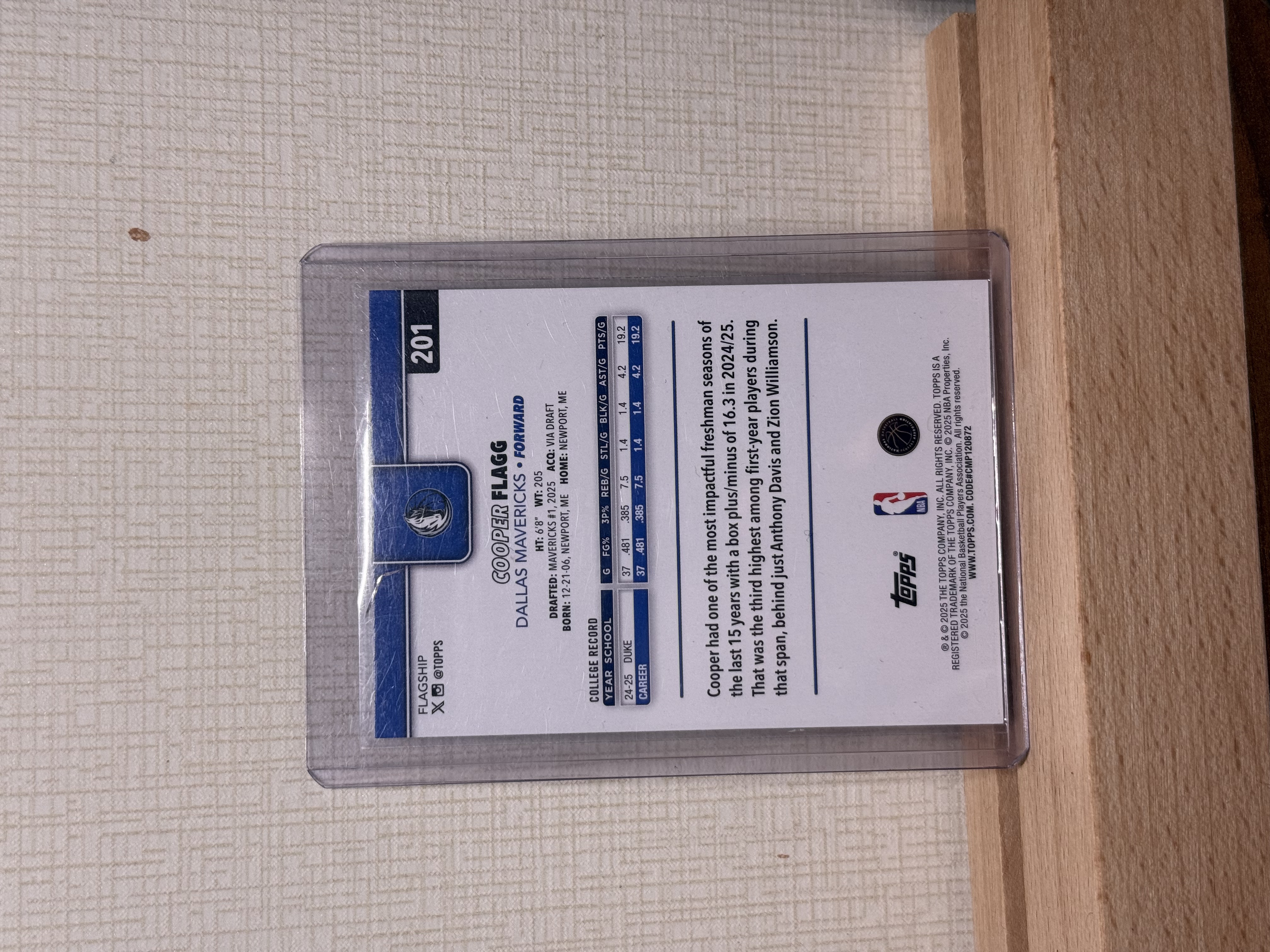 2025 Topps Chrome Cooper Flagg RC #251 新秀年 弗拉格 独行侠 RC 美国之子 最佳新秀 Flagship