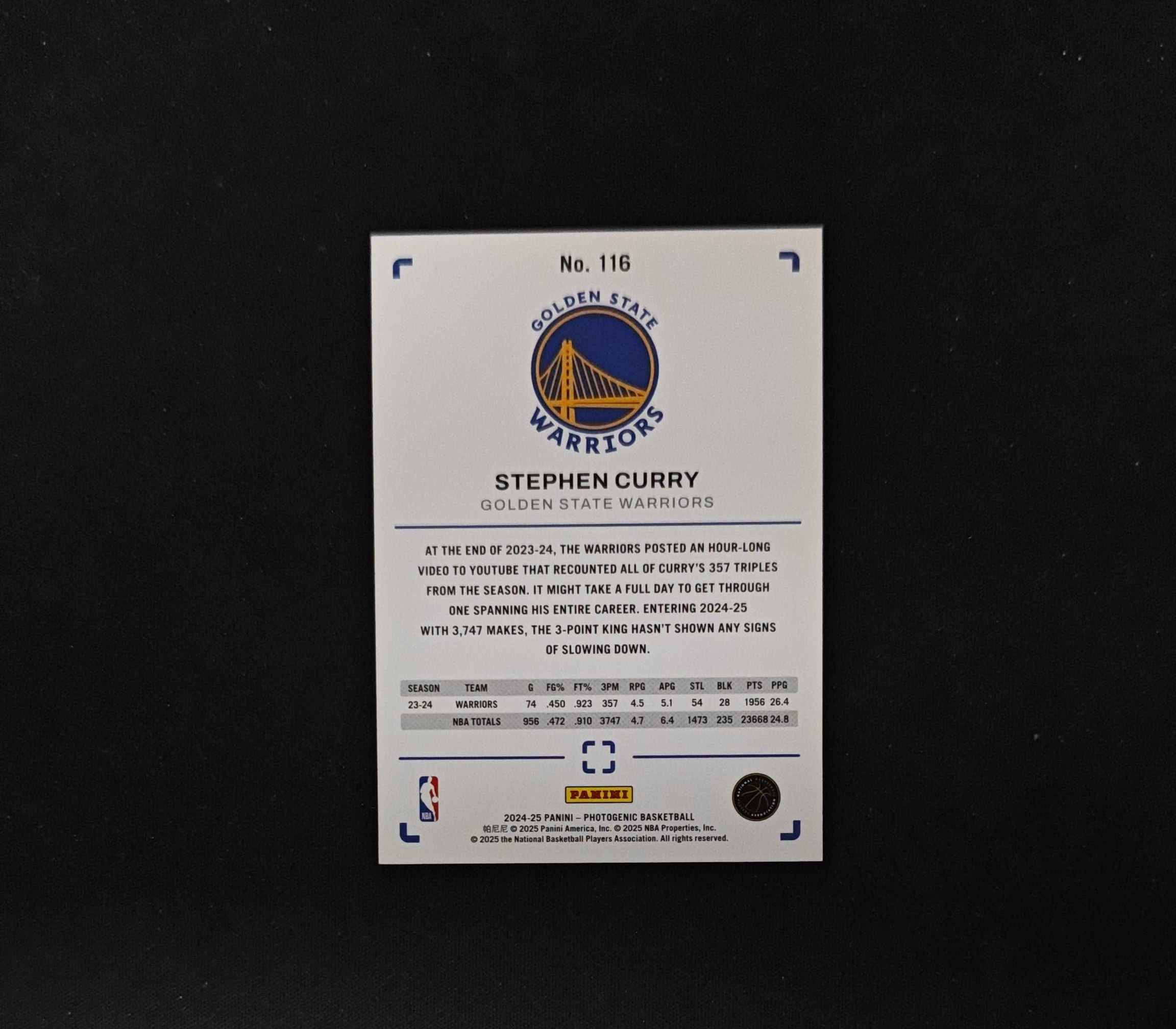 2024-25 Panini Photogenic Stephen Curry 【SC拍卖】上镜 勇士 斯蒂芬 库里 收藏必备(sun哥)