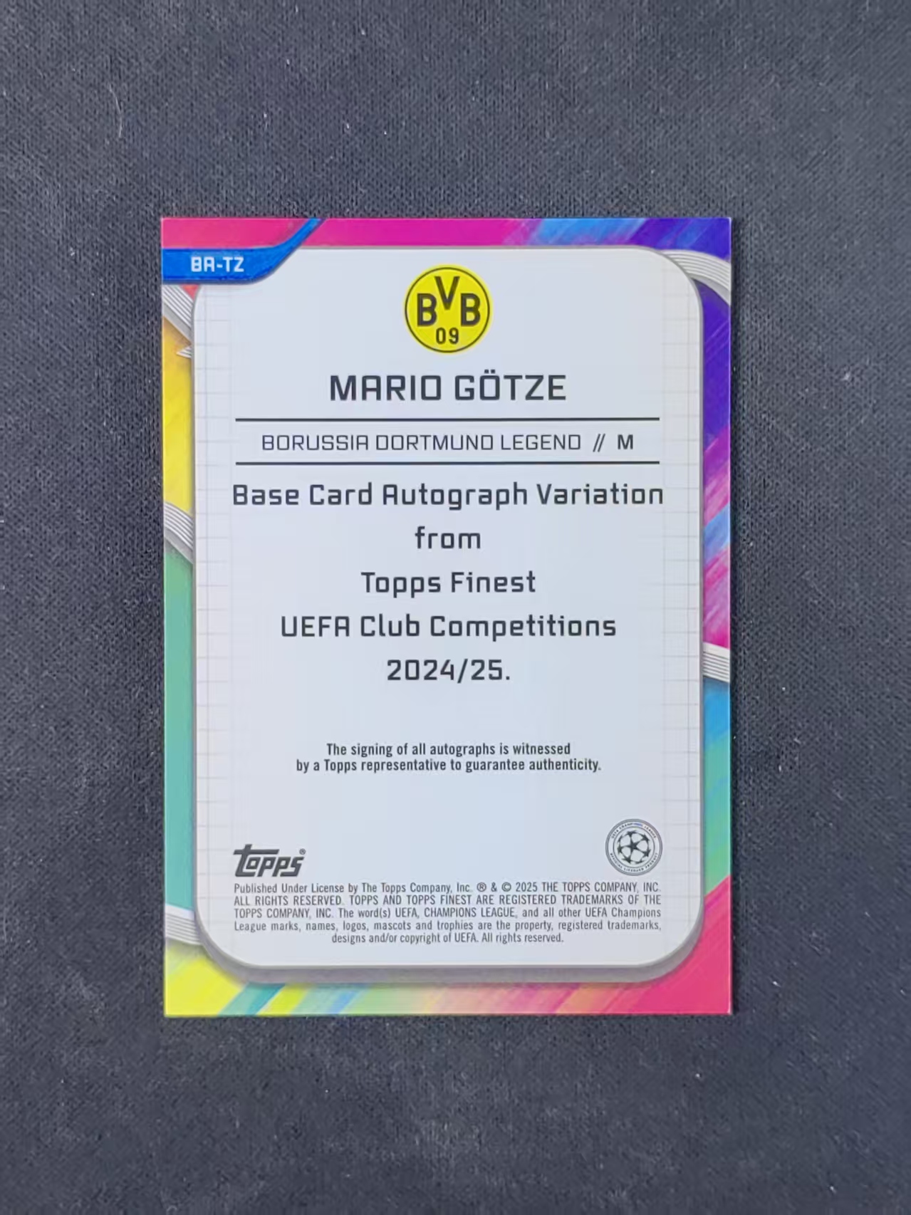 2025 Topps Finest Mario Gotze 【林林拍卖吹c王】finest系列 欧冠 多特蒙德 格策 153/299编 紫折 签字