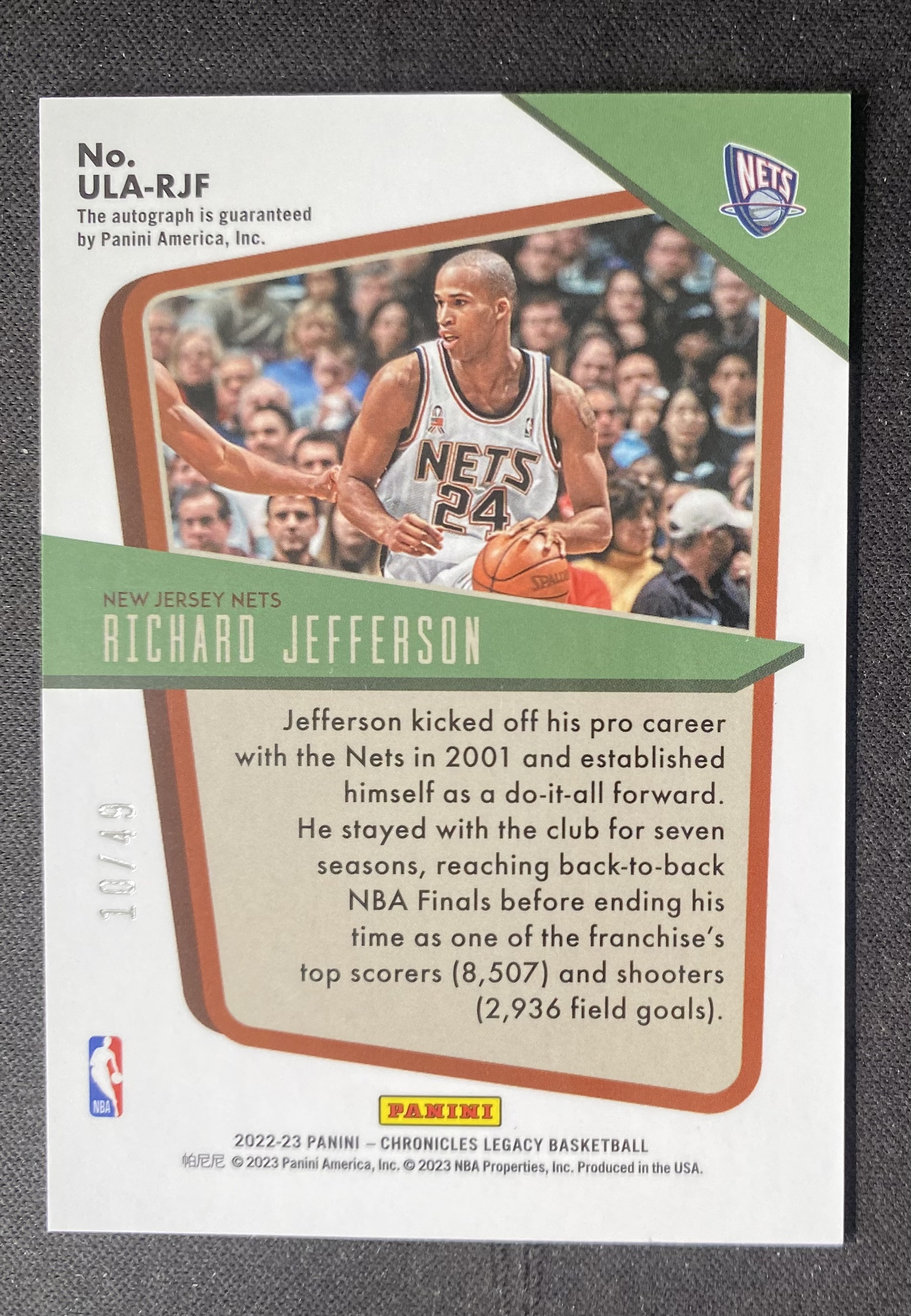2022-23 Panini Chronicles Richard Jefferson 【来拆波卡】篮网 理查德 杰弗森 编年史 银折 签字 49编 bo