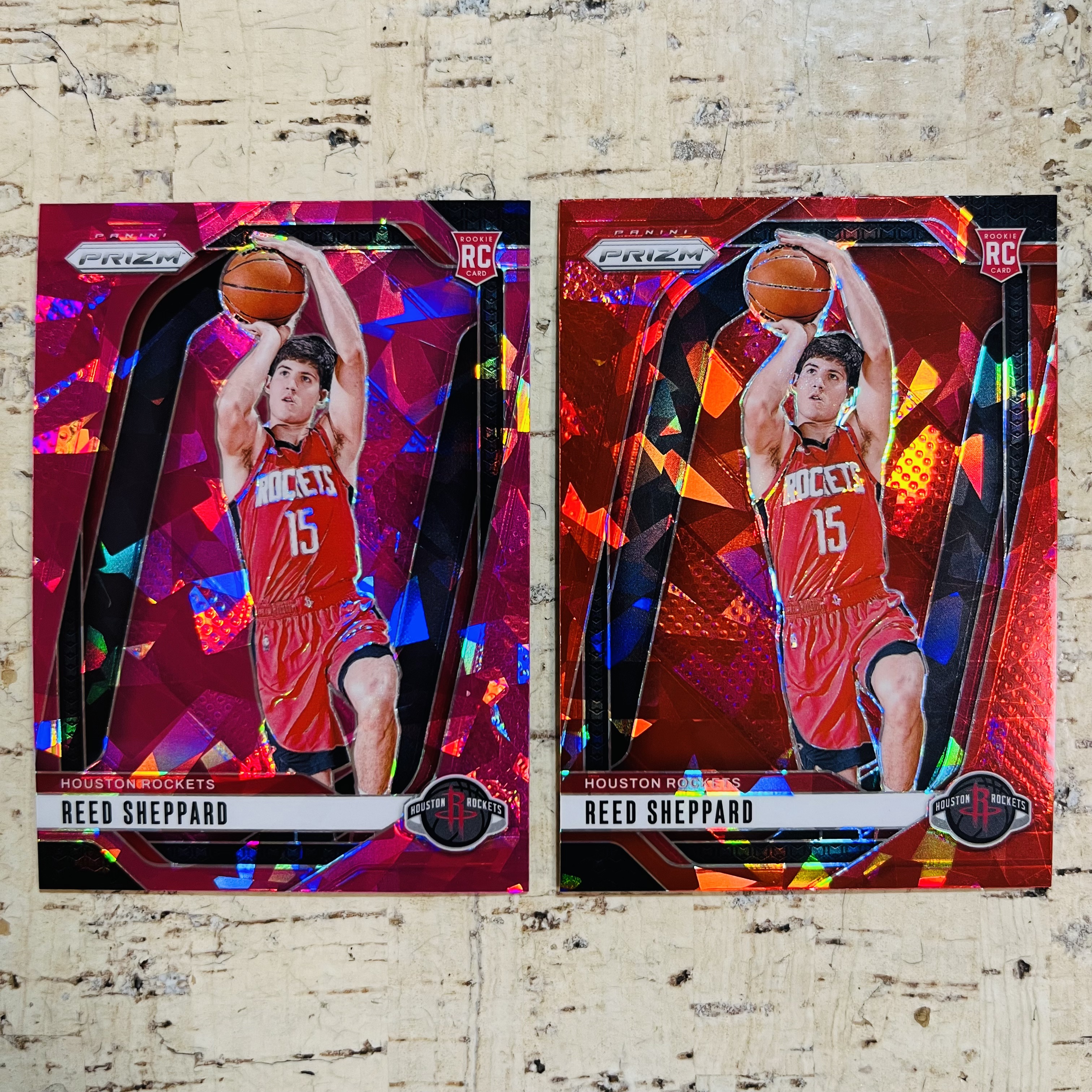 2024-25 Panini Prizm Reed Sheppard RC 新秀 火箭 谢天谢地 谢泼德 红碎冰折 粉碎冰折 2张打包 稀有折射 凑彩虹必备【小卡迷拍卖 可累积半年】