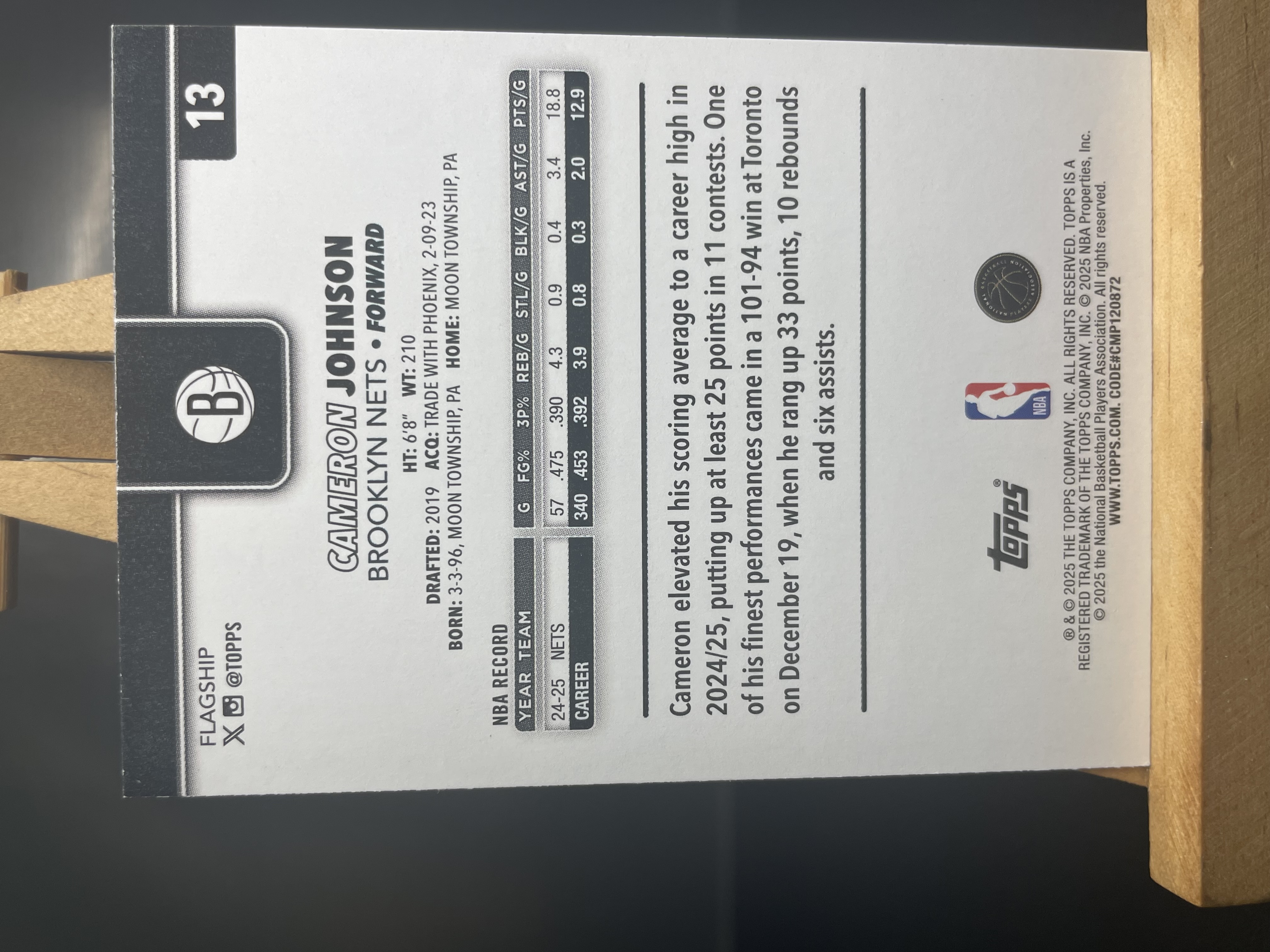 (B1) 2025 TOPPS 折射 卡梅伦 约翰逊 篮网 近期大热球星 收藏凑套必备 卡品如图 !!!