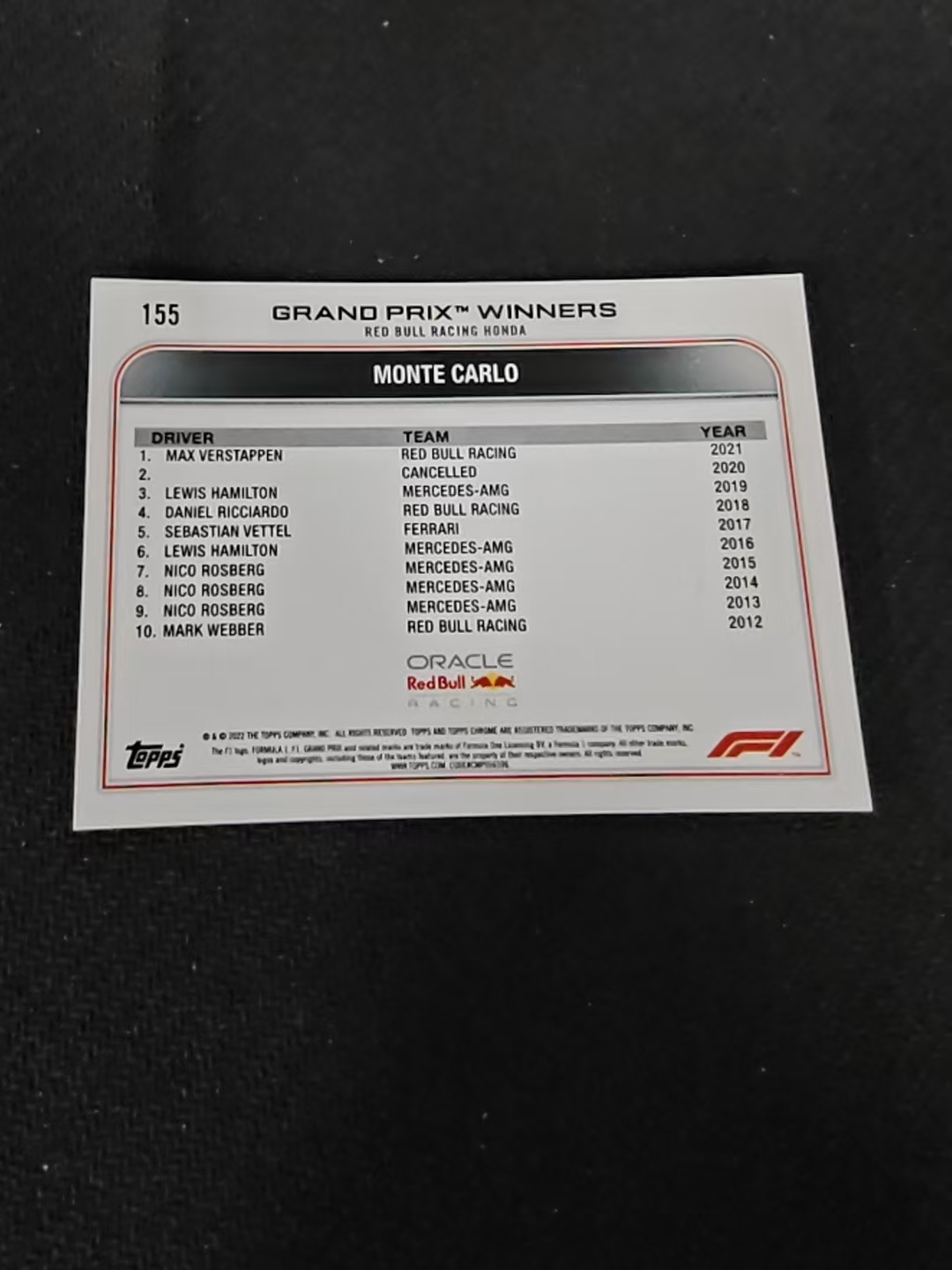 2022 Topps Chrome F1 Max Verstappen 维斯塔潘 红牛 划痕 边角瑕疵 #155