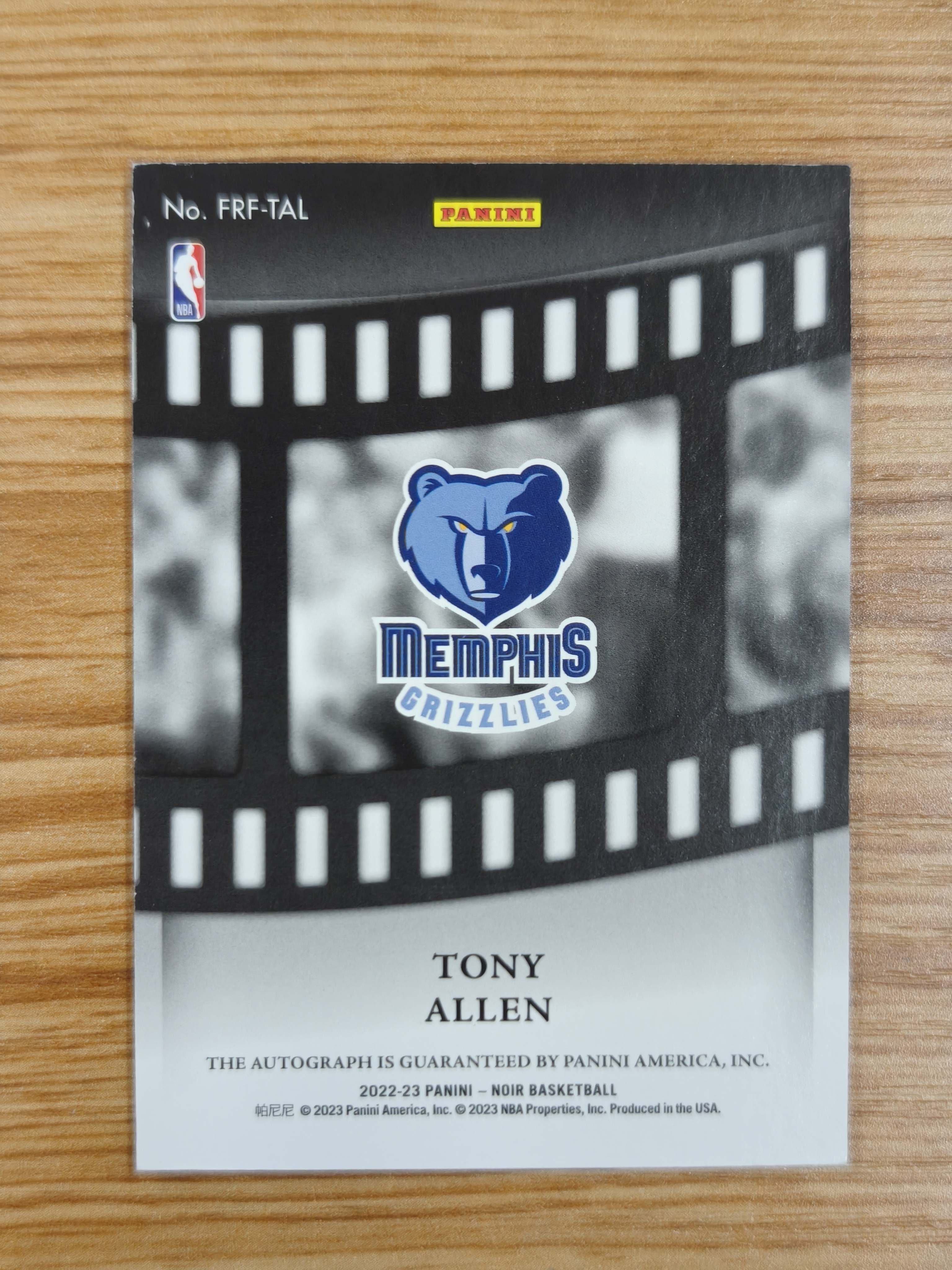 2022-23 Panini Noir Tony Allen 托尼 阿伦 灰熊名宿 最佳防守阵容 科比杀手 99编 高端诺尔 卡签 签字 墨迹佳 加索尔兰多夫康利队友 专收必备 莫兰特