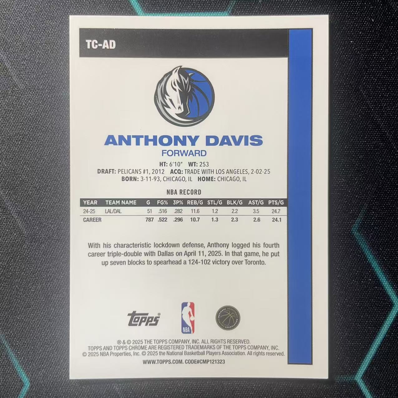 2025 Topps Flagship Anthony Davis 【阿福代卖】 安东尼 戴维斯 浓眉 独行侠 绿mojo折 45周年 复古 99编 收藏必备 (行行行)