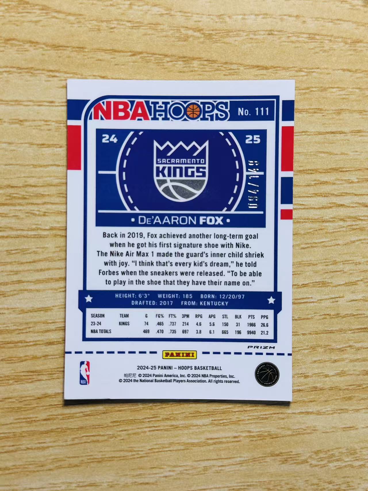 2024-25 Panini NBA Hoops De'Aaron Fox 嘿嘿代卖 达龙 福克斯 绿折 149编 国王 狐狸 收藏必备