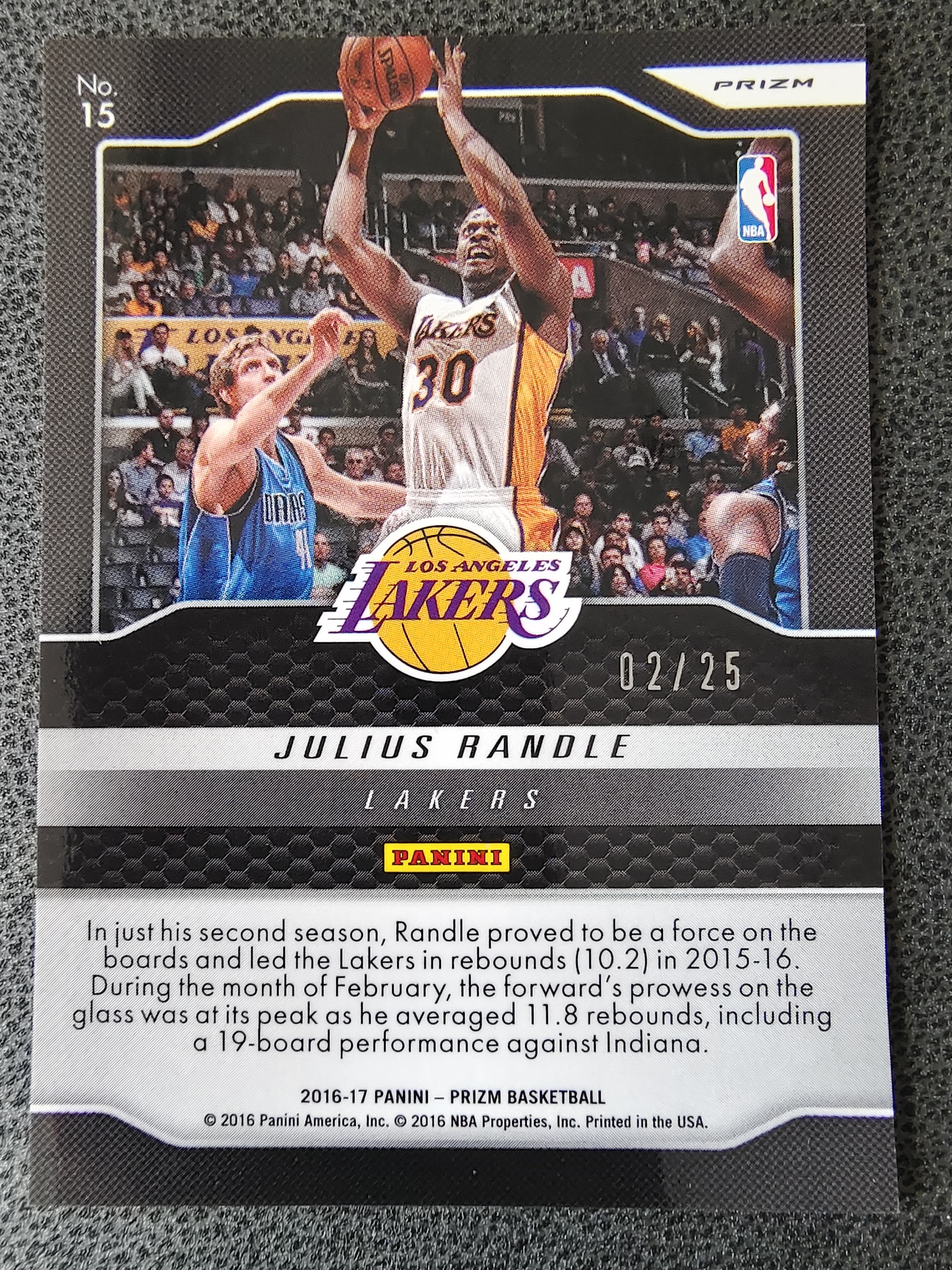 2016-17 Panini Prizm Julius Randle 洛杉矶 湖人队 朱利叶斯 兰德尔 湖水蓝折 02/25编 生日编