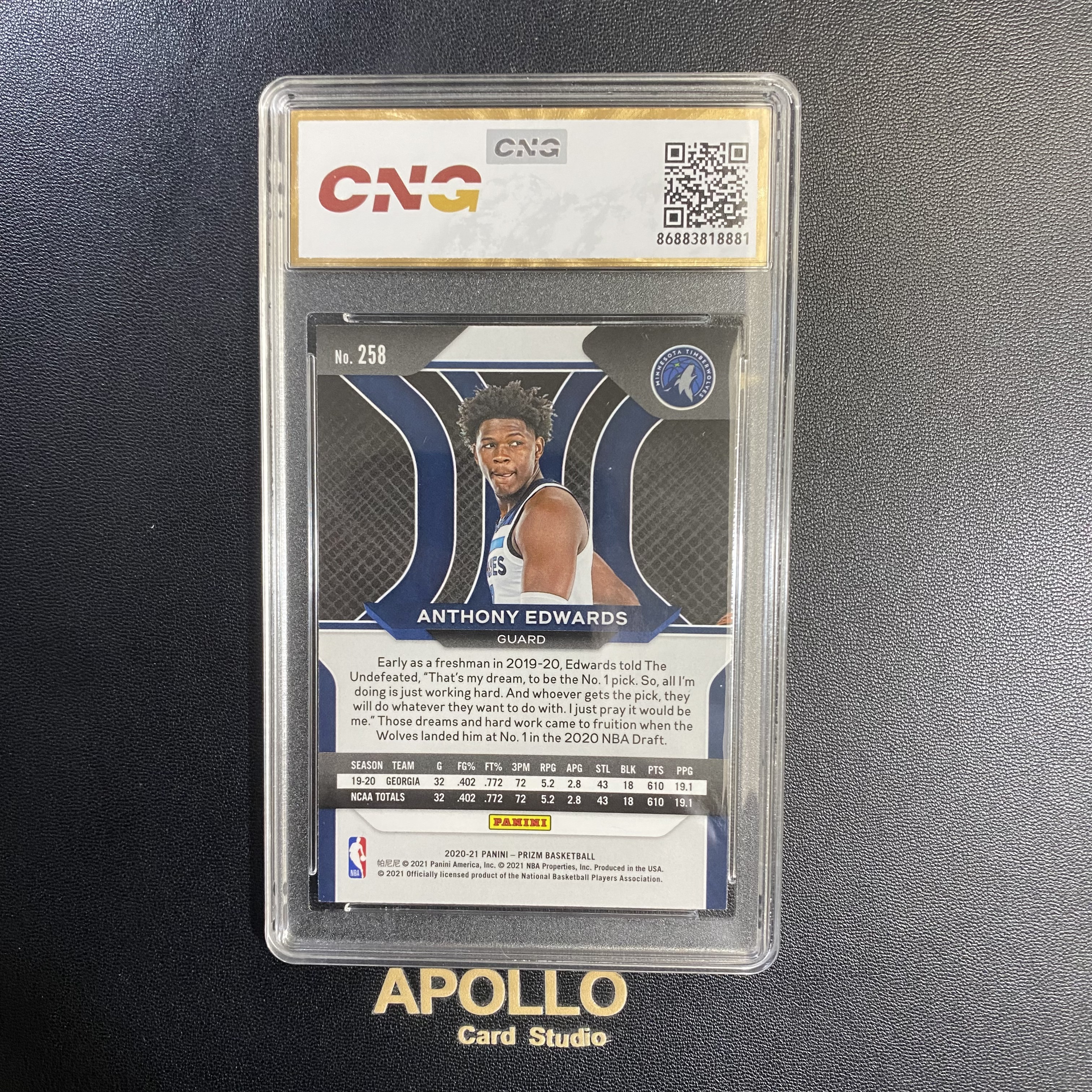 2021 Panini Prizm Anthony Edwards RC 爱德华兹 森林狼 新秀 CNG鉴真评级卡 卡品如图-Echo