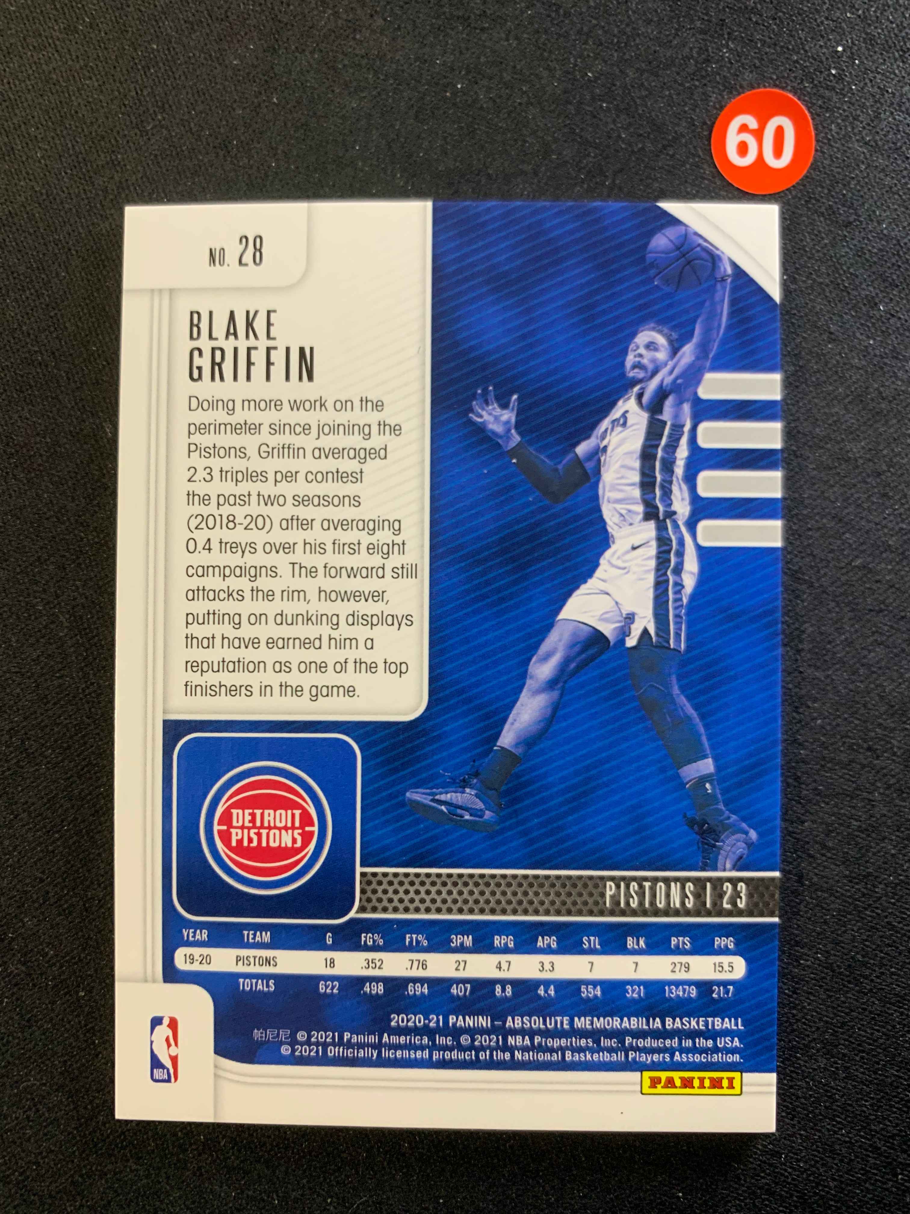 Absolute Blake 2019-20 Panini Absolute Blake Griffin 【大树代卖】布雷克格里芬 活塞 /75编 专收收藏必备(奕成/红60 卡淘