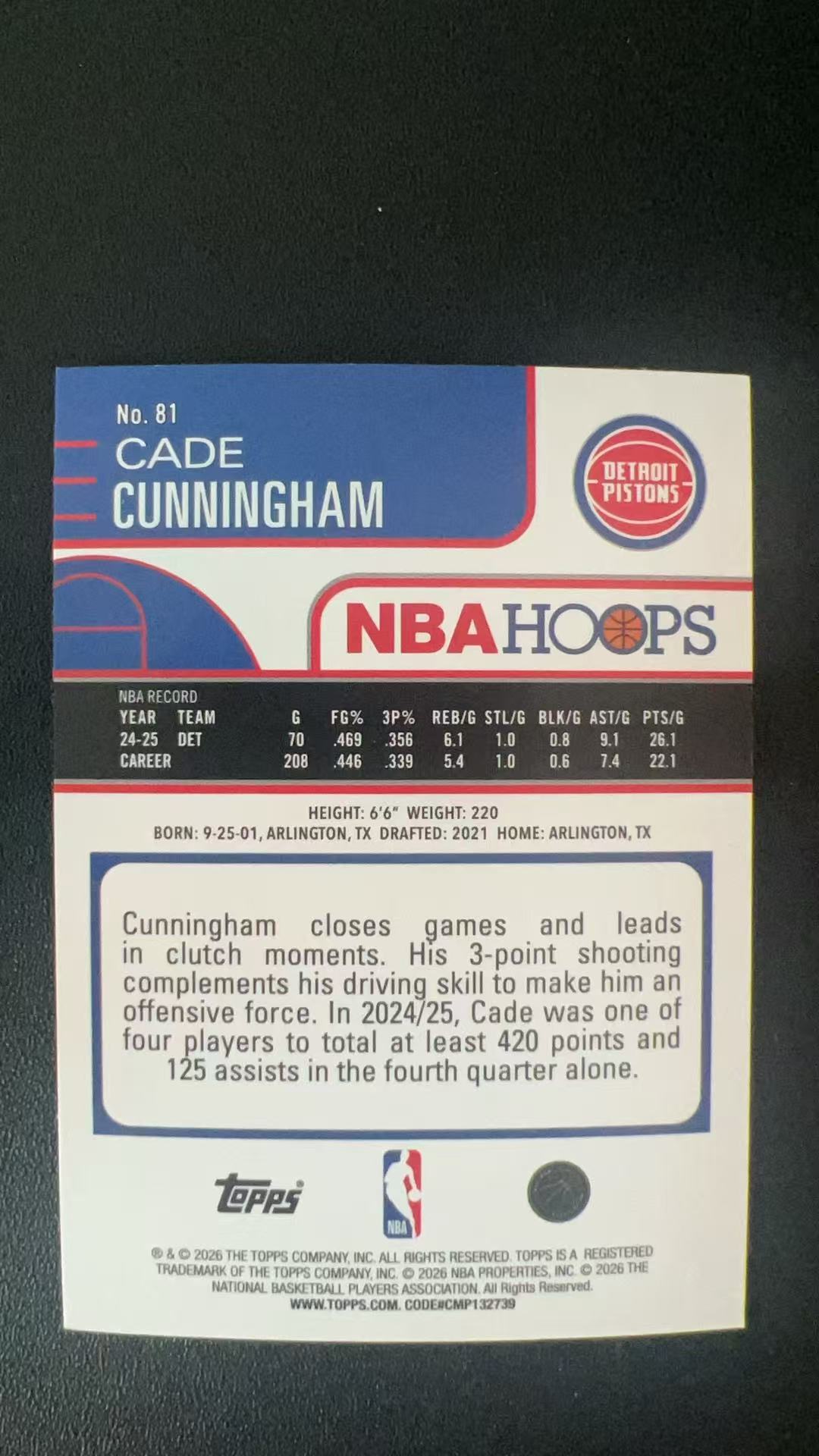 2026 Topps Hoops Cade Cunningham #81 B36