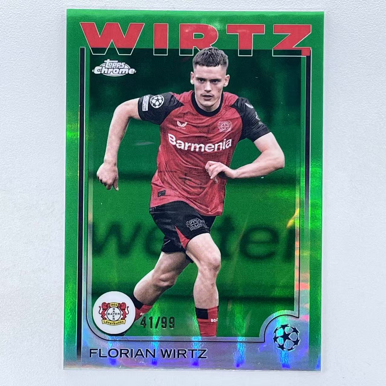 X 2024-25 Topps Chrome Florian Wirtz 弗洛里安 维尔茨 勒沃库森 德国 利物浦 欧冠 TC 99编 绿折 折射 轻印如图 美#
