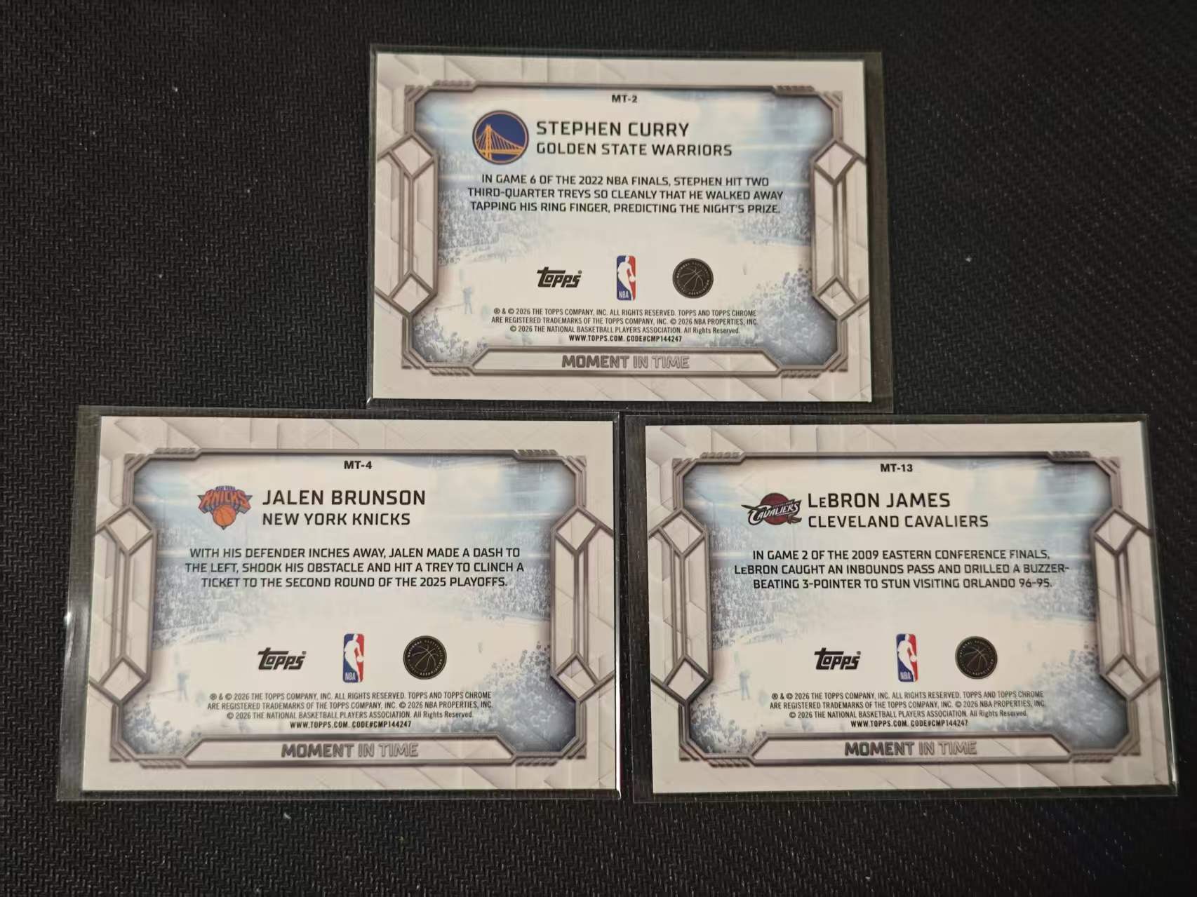 2025-26 Topps Chrome Stephen Curry 【有品代卖】TC Update 斯蒂芬・库里,杰伦・布伦森,勒布朗・詹姆斯 时刻特卡 3张打包 收藏必备 卡品如图/刘
