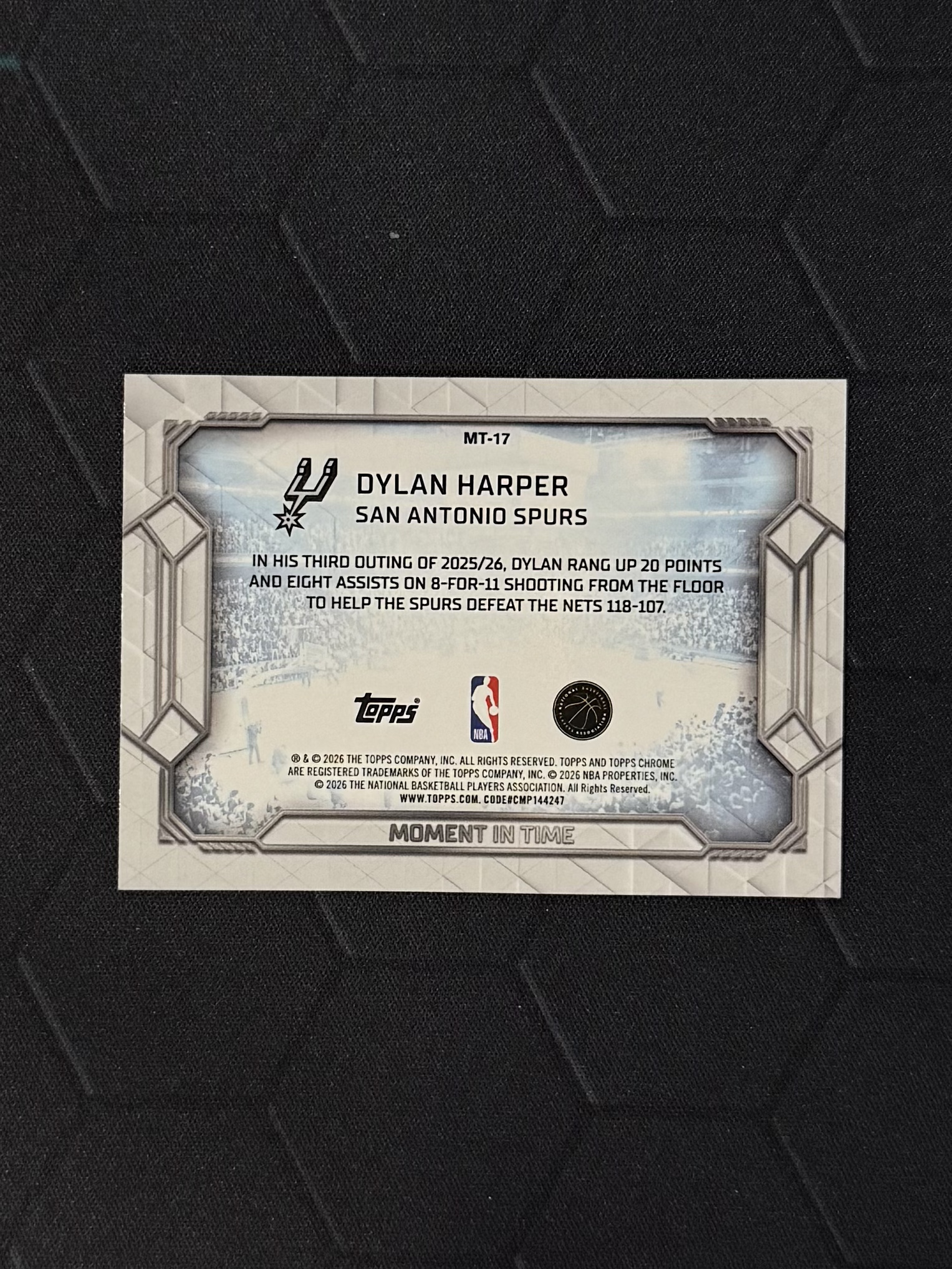 2026 Topps Chrome Dylan Harper RC 【傲来拍卖】迪伦 哈珀 马刺 新秀RC Moment In Time 时刻 永恒瞬间特卡 卡品如图 cq忙
