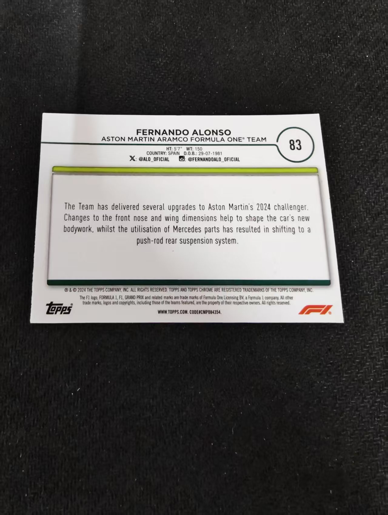 2024 Topps Chrome Fernando Alonso 费尔南多 阿隆索 F1 划痕 边角瑕疵 #83