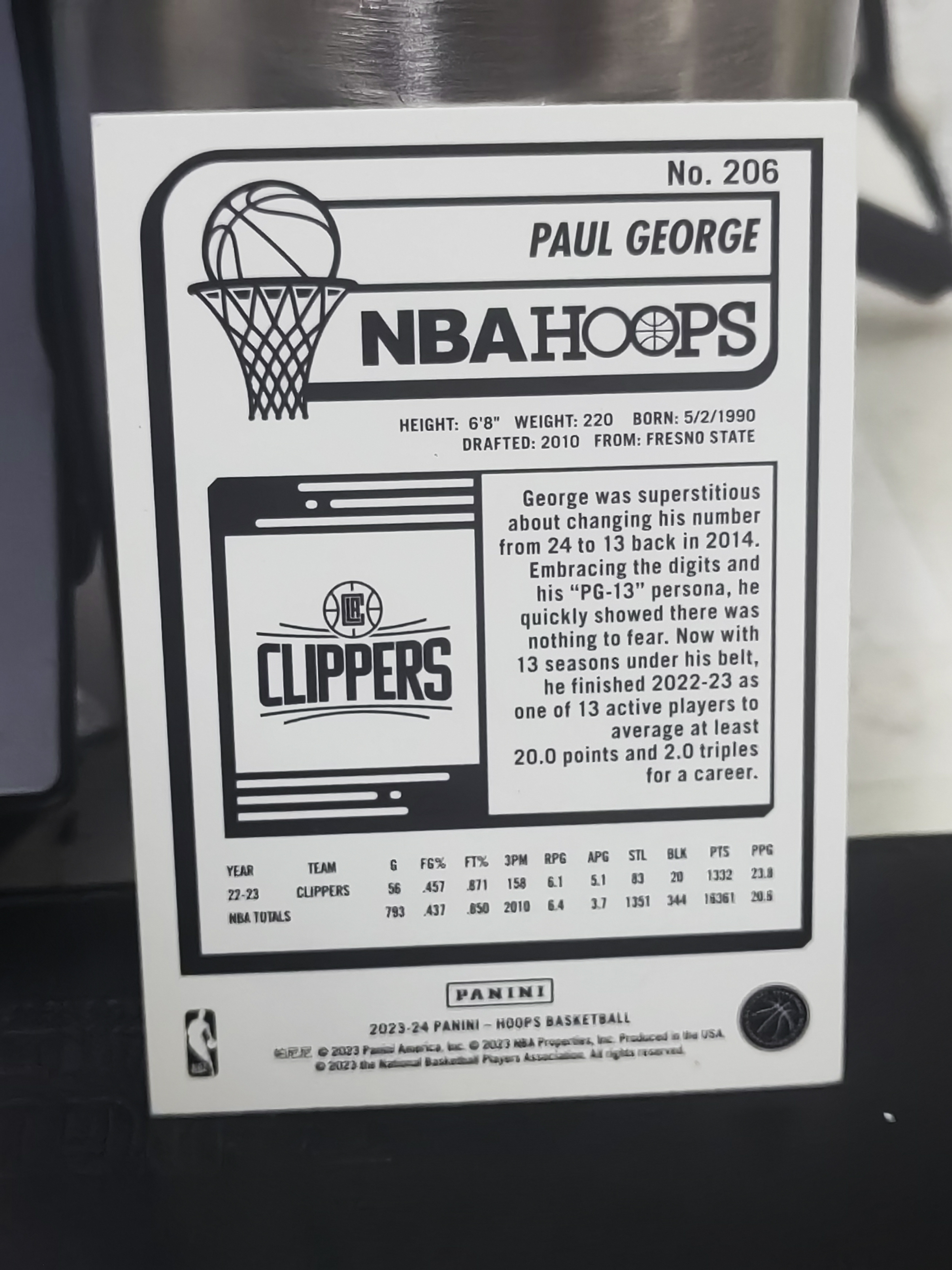 2023-24 Panini Hoops Paul George Hoops 保罗乔治 快船 篮 白边白角 不保卡品 卡品如图