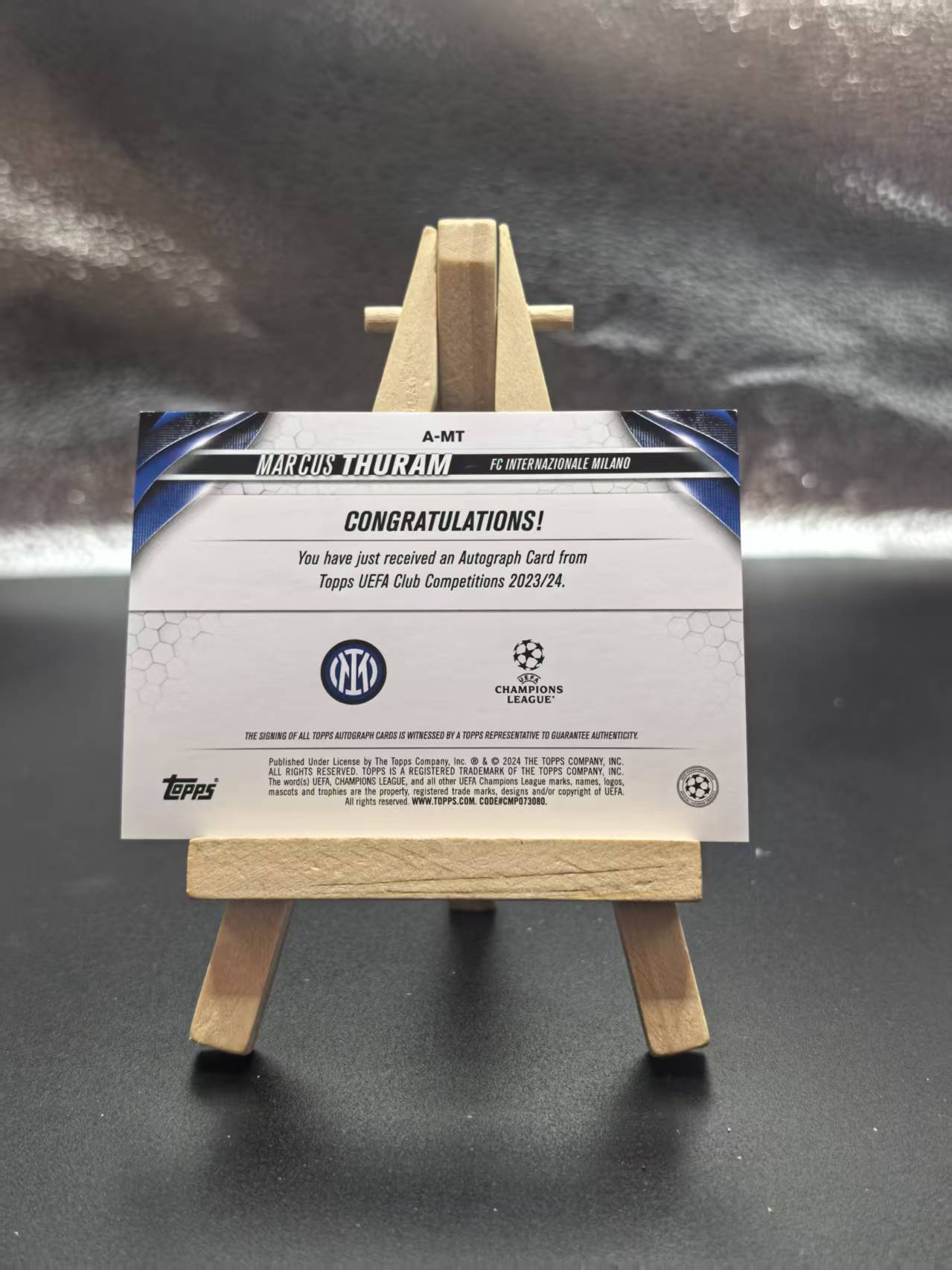 2023-24 Topps 碧玉 Marcus Thuram 【芒果拍卖】欧战 碧玉系列 国际米兰 图拉姆 签字 #1013白鸽2
