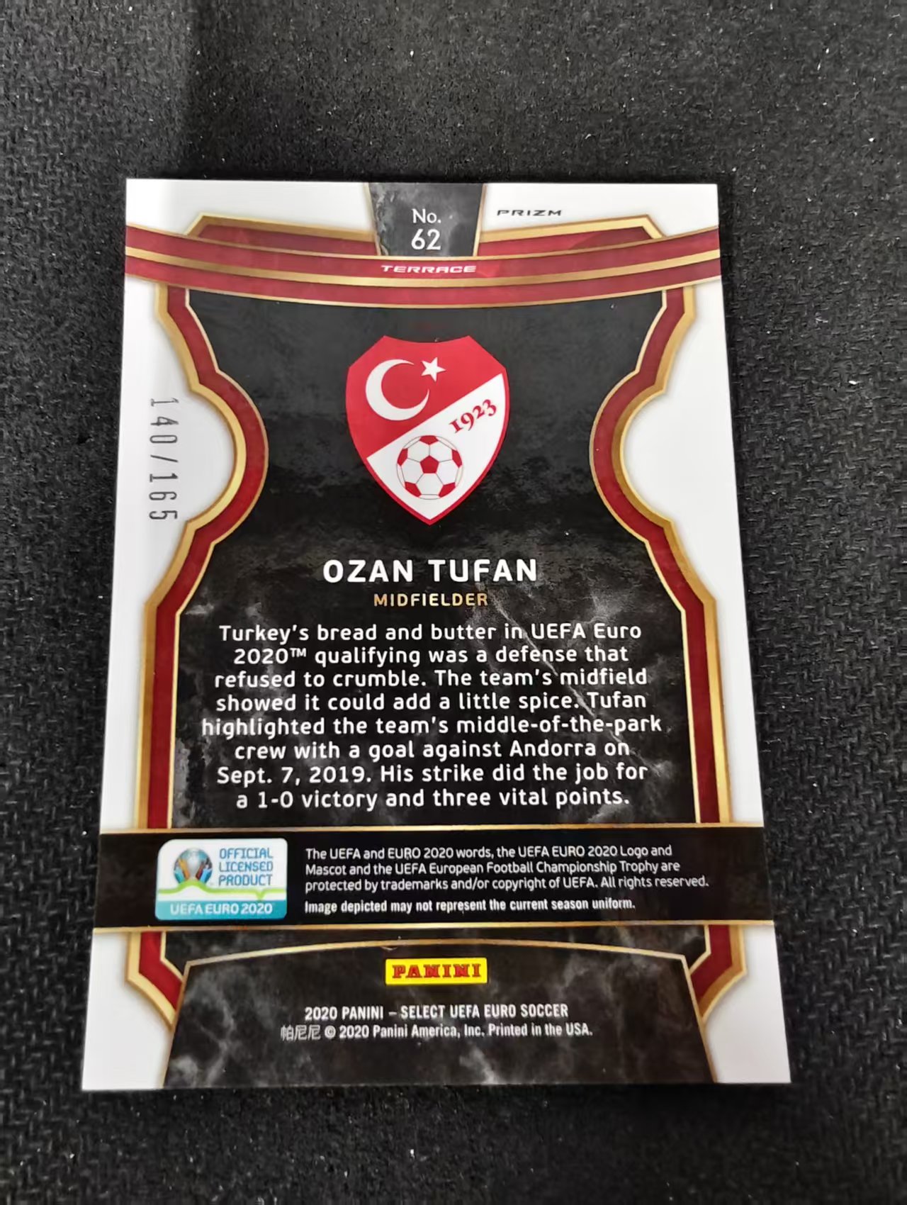 2020 Panini EURO Select OZAN TUFAN 欧洲杯 土耳其 国家队 奥赞 图凡 折射 165编 瑕疵如图