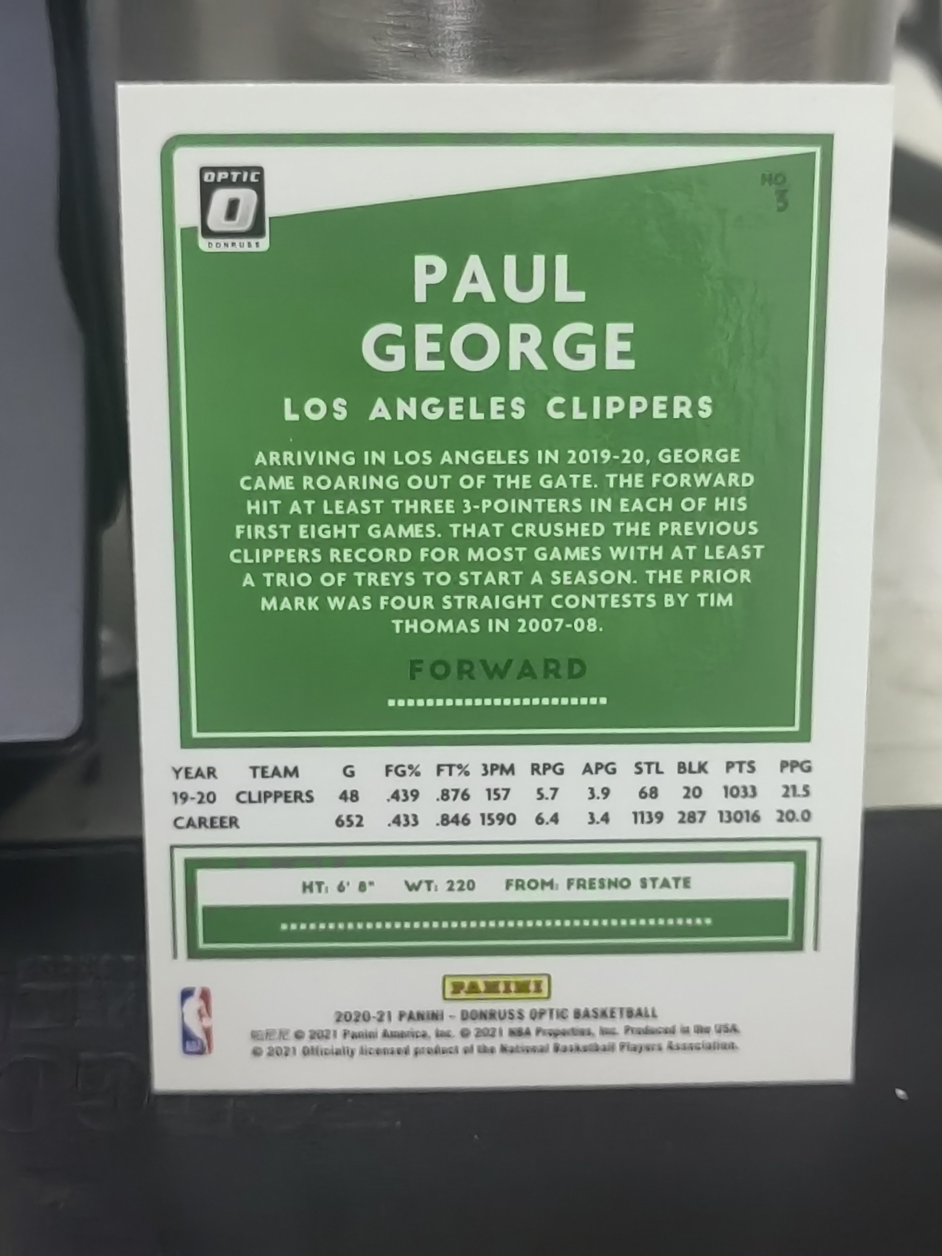 2020-21 Panini Donruss Optic Paul George 杜蕾斯 op 保罗 乔治 快船 篮 白边白角 不保卡品 卡品如图