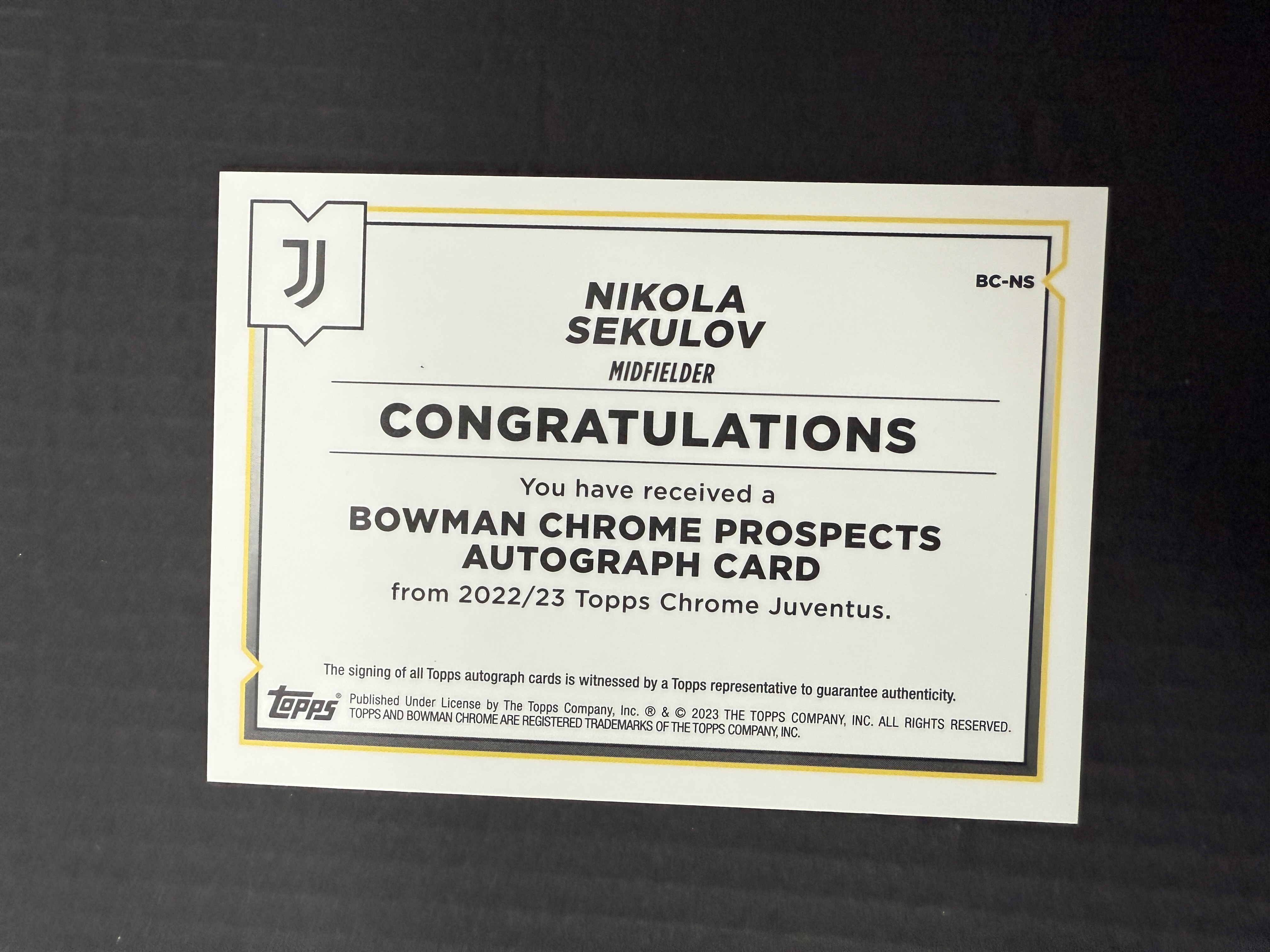 【GOAT山羊拍卖】D哥 2023-24赛季 topps chrome尤文图斯队盒系列 巴尔扎利 bowman斑马折签字 /75 尤文图斯 品相如图