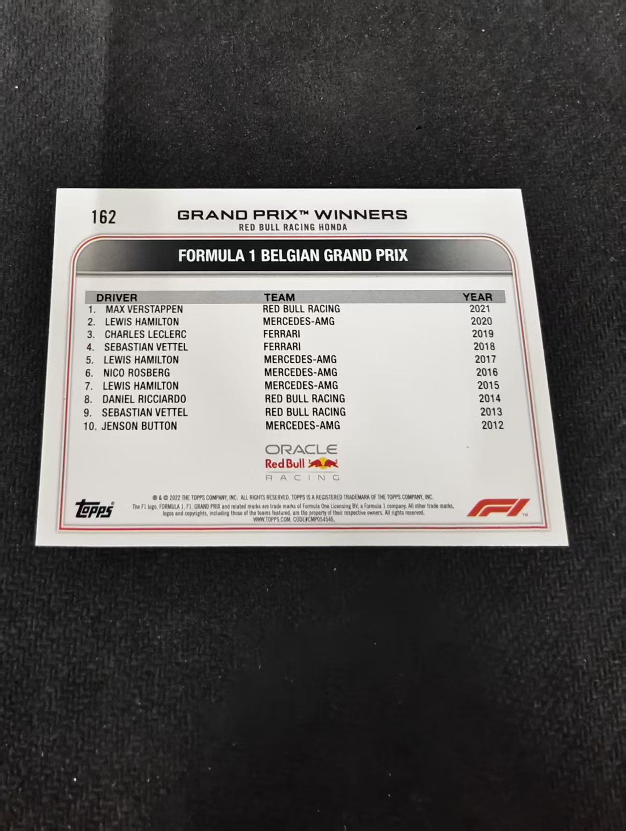 2022 Topps Chrome F1 Max Verstappen 维斯塔潘 红牛 划痕 边角瑕疵 @162
