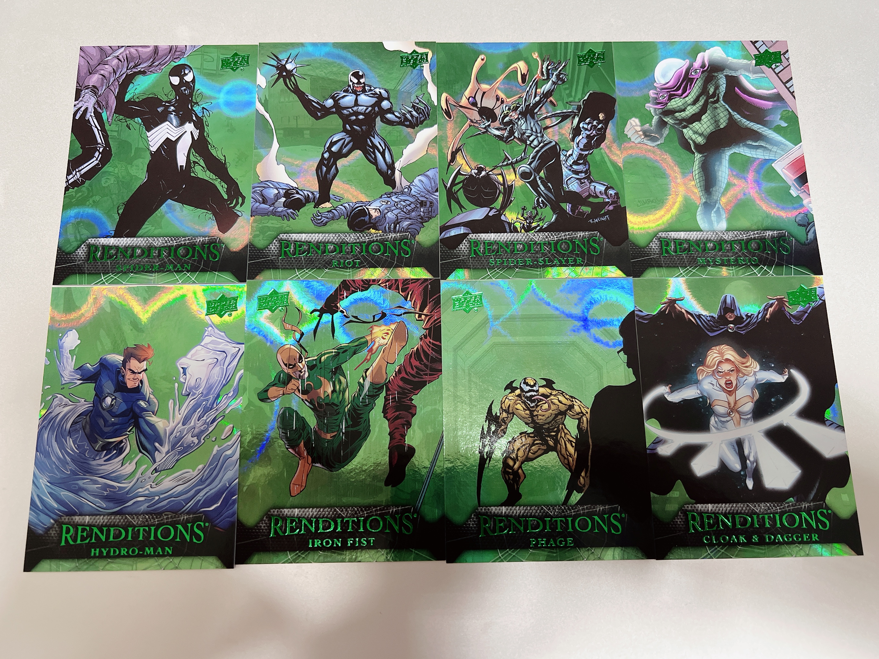2024 Upper Deck Marvel (MCU) renditions 漫威 蜘蛛侠 演绎 黑皮蜘蛛侠 暴乱 蜘蛛侠杀手 神秘客 水人 铁拳 绿折 吞噬 斗篷与匕首/399 8张打包 品相如图