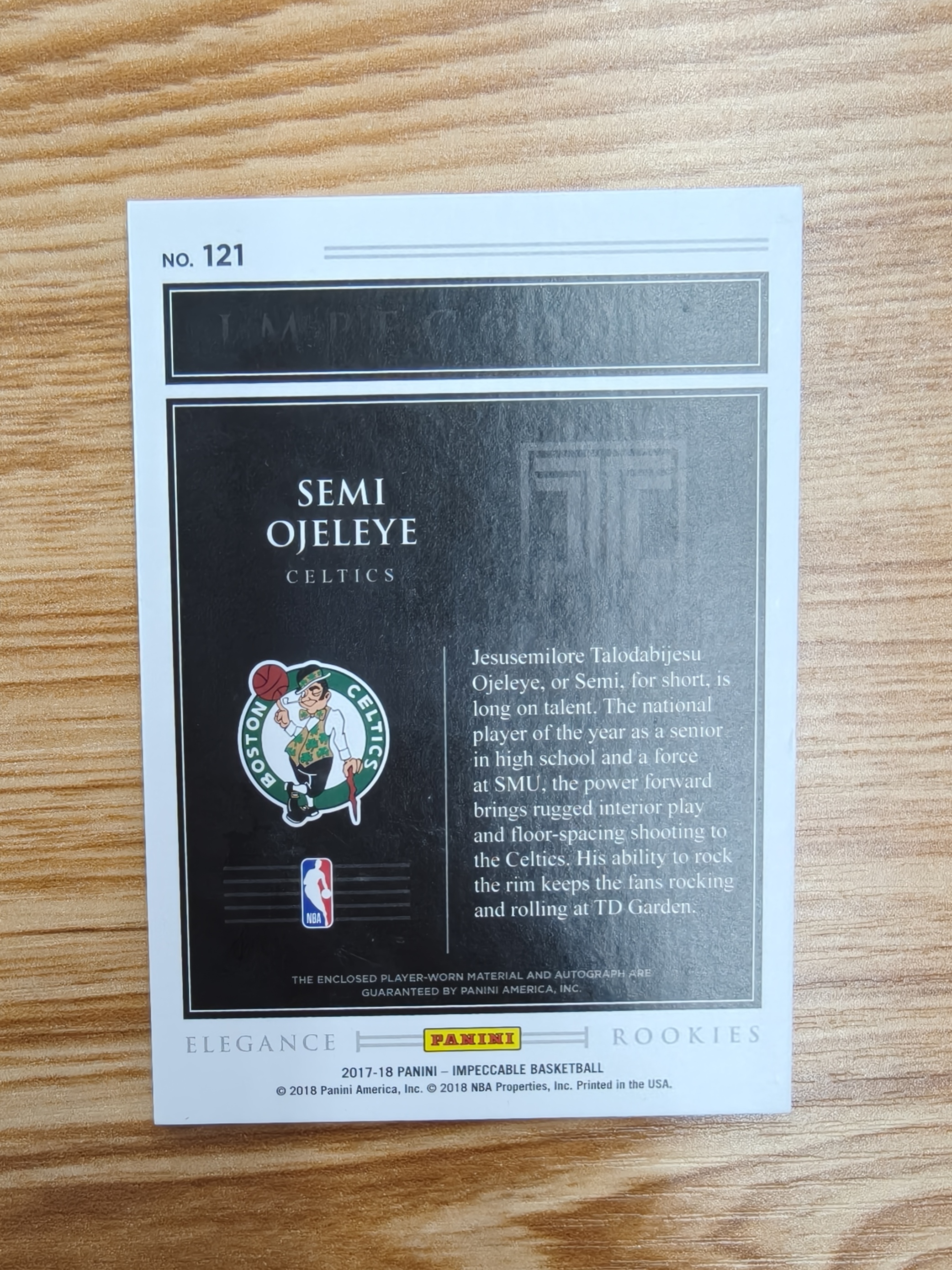 2017-18 Panini Impeccable Semi Ojeleye RC 小真金 凯尔特人 谢米奥杰莱 新秀RC 球衣物料 1/25编 首编 签字 卡签 卡品如图 塔图姆 布朗 高端卡签