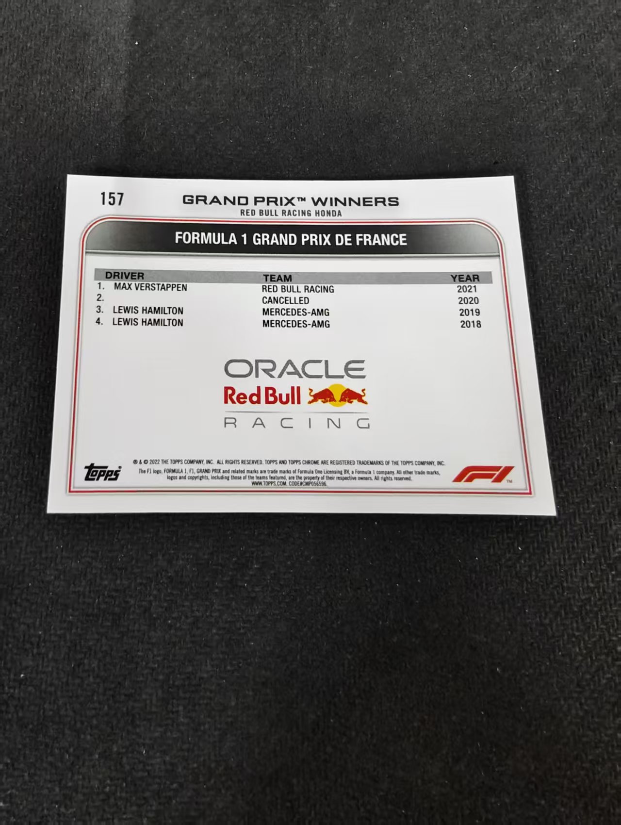 2022 Topps Chrome F1 Max Verstappen 维斯塔潘 红牛 划痕 边角瑕疵 #157