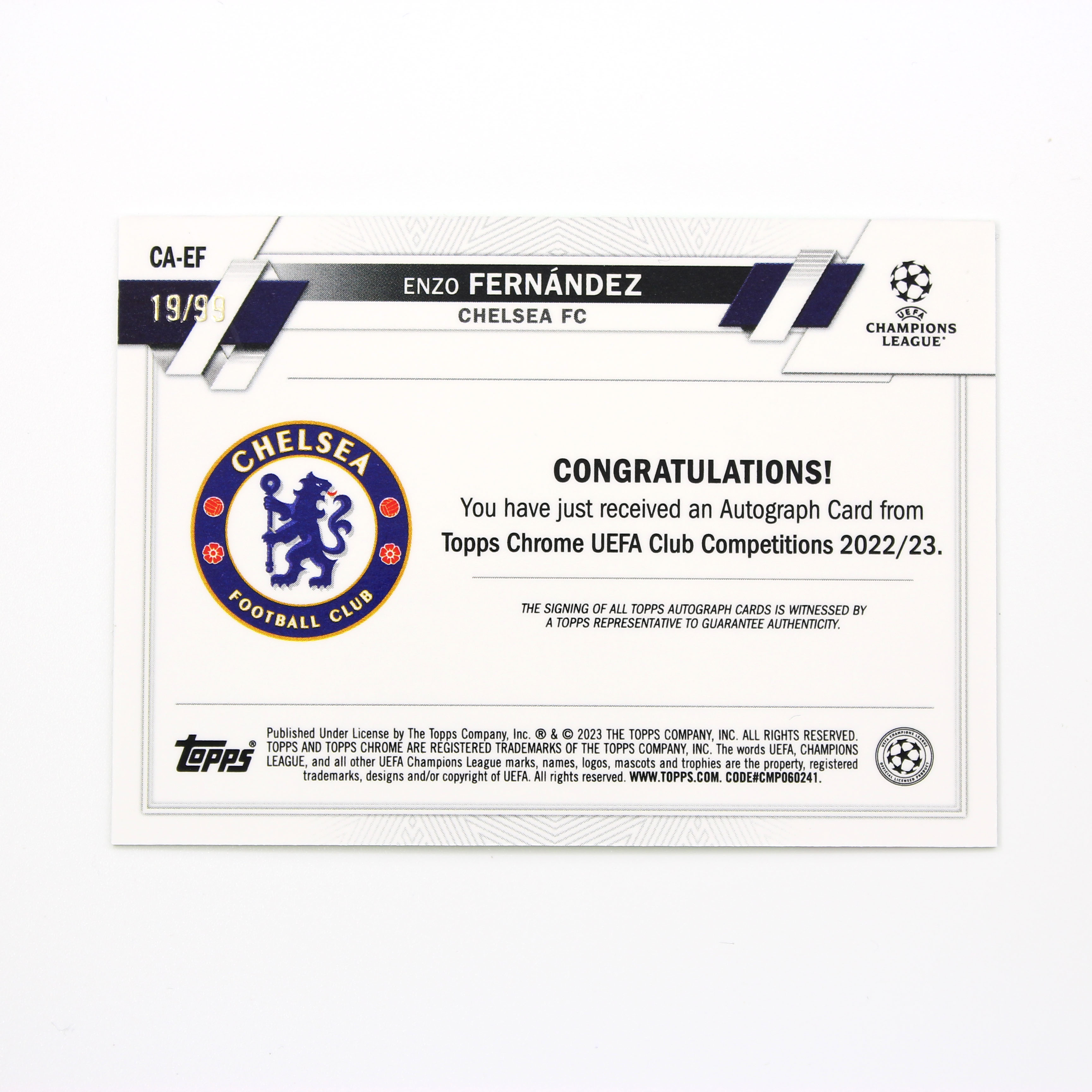 2024-25 Topps Chrome Enzo Fernández 切尔西 恩佐 费尔南德斯 RC新秀绿折19/99编签字 卡品墨迹不错可博高分!【HOPE代卖(4.5%含卡淘)】