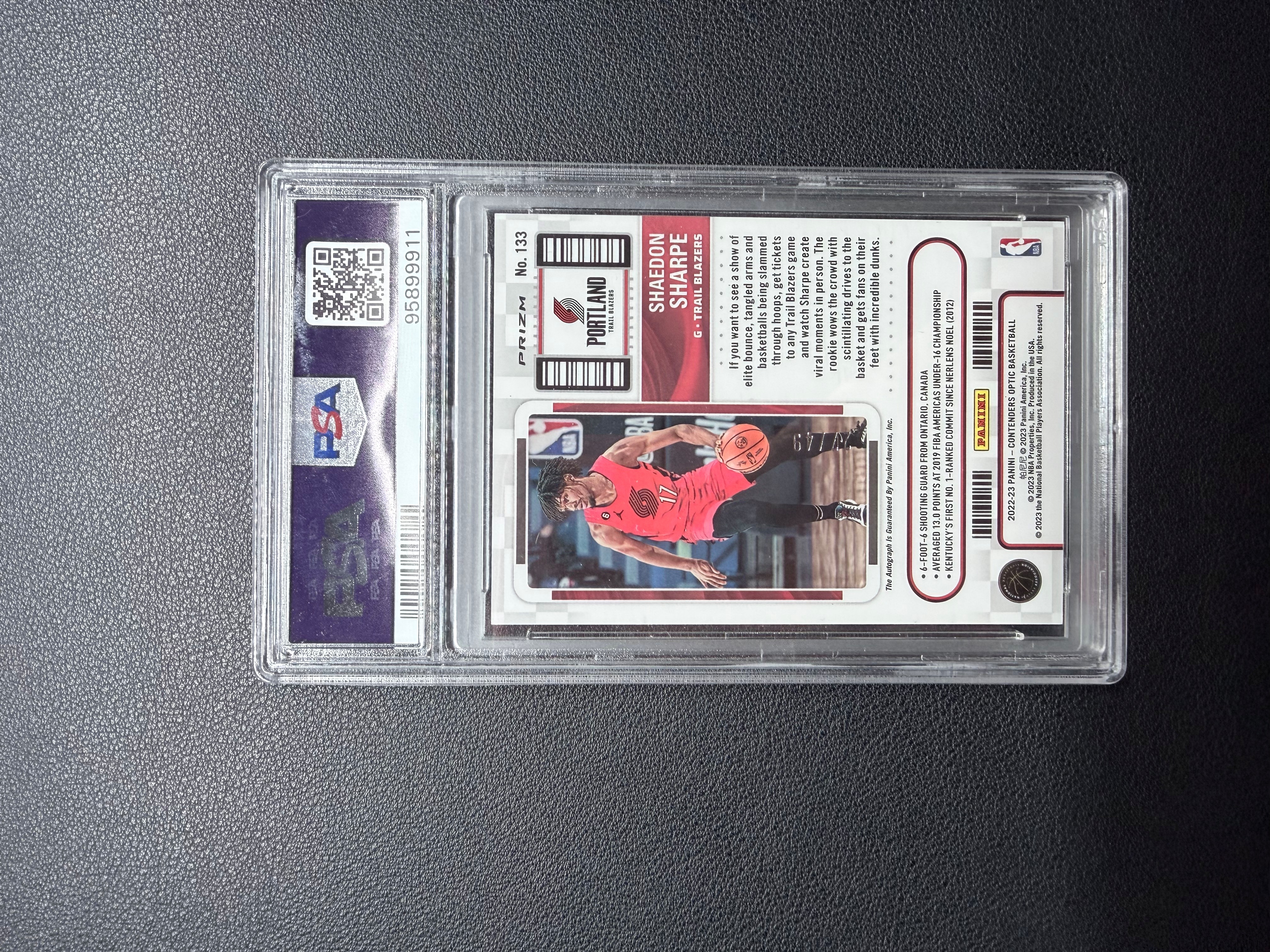 2022 Panini Contenders Optic Shaedon Sharpe 谢登 夏普 球票系列 竖版正蓝折 有价 49编卡签 签字 PSA评级10分 开拓者核心 状态爆炸 未来可期